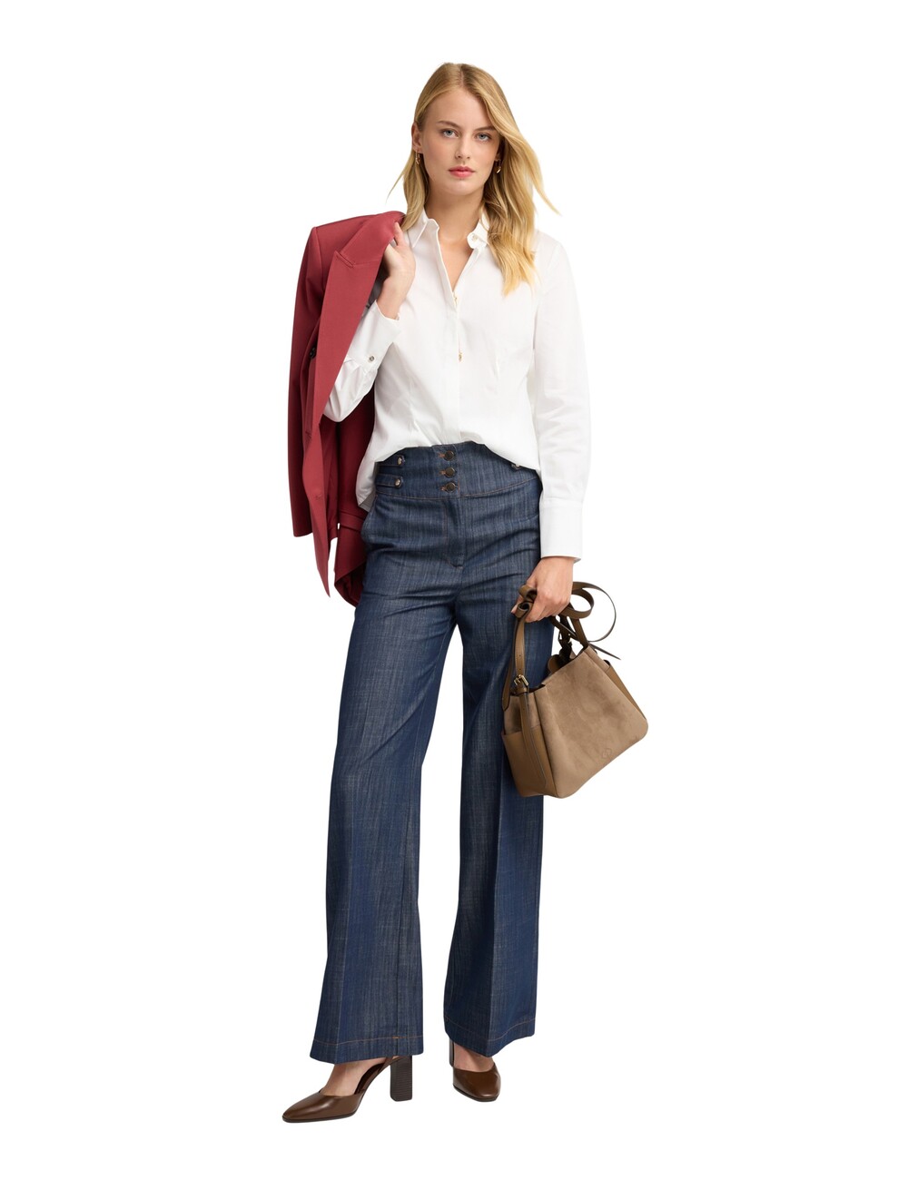 Motivi - Jeans palazzo de denim de talle alto con pliegue