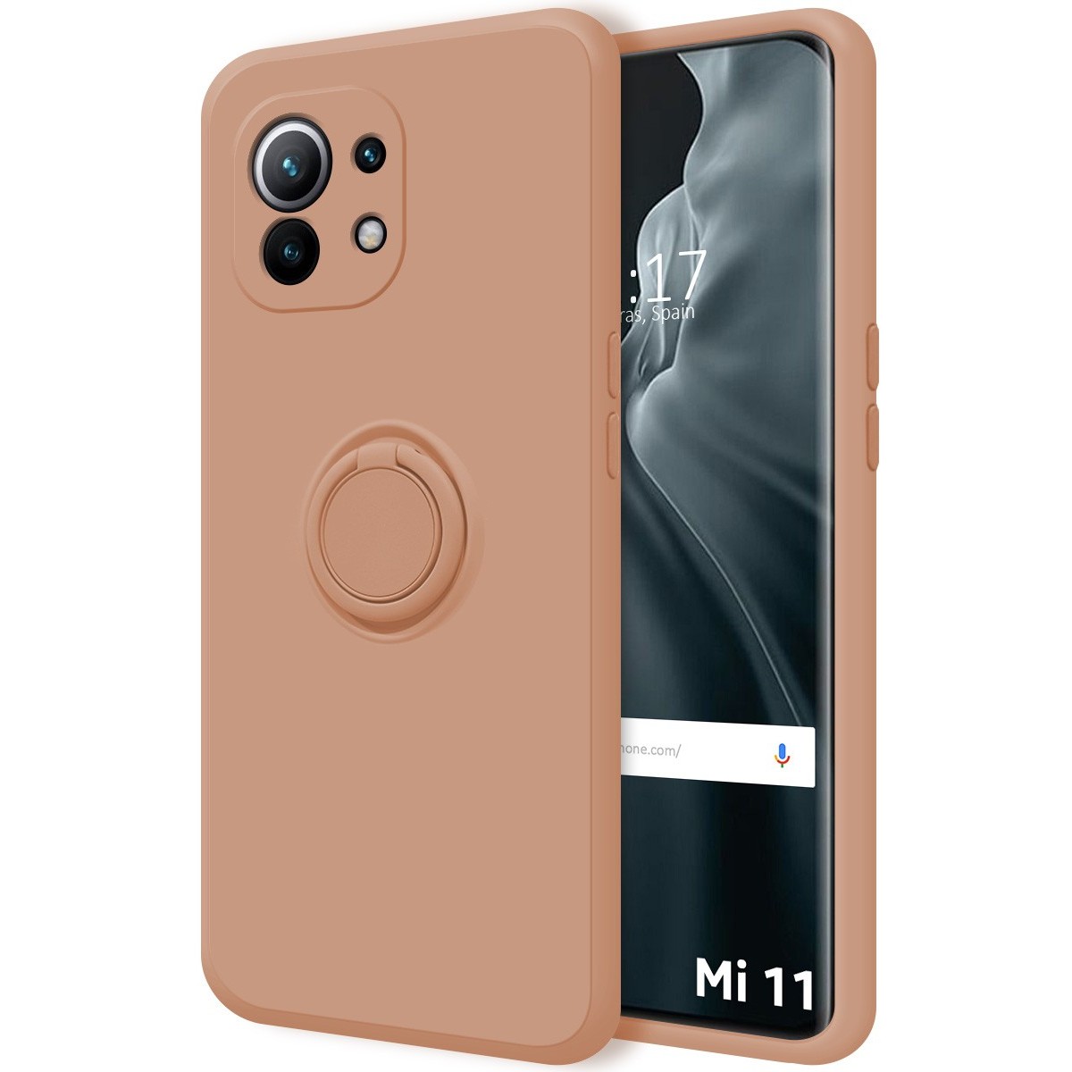 Tumundosmartphone Funda Silicona Líquida Ultra Suave con Anillo para Xiaomi Mi 11 5G color Rosa