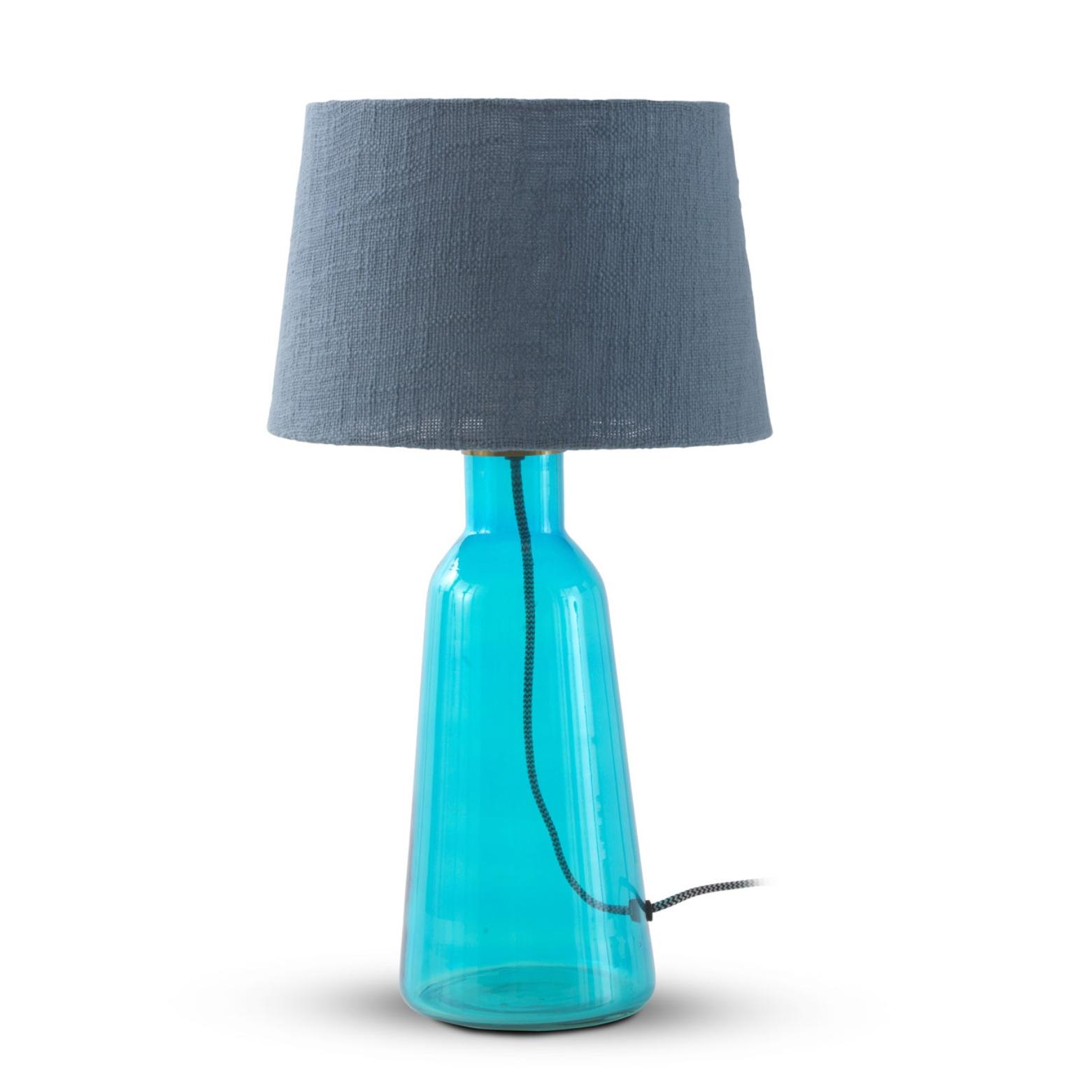 Lampara De Sobremesa De Cristal Azul Con Pantalla De Algodon Azul El mejor complemento para tu hogar.