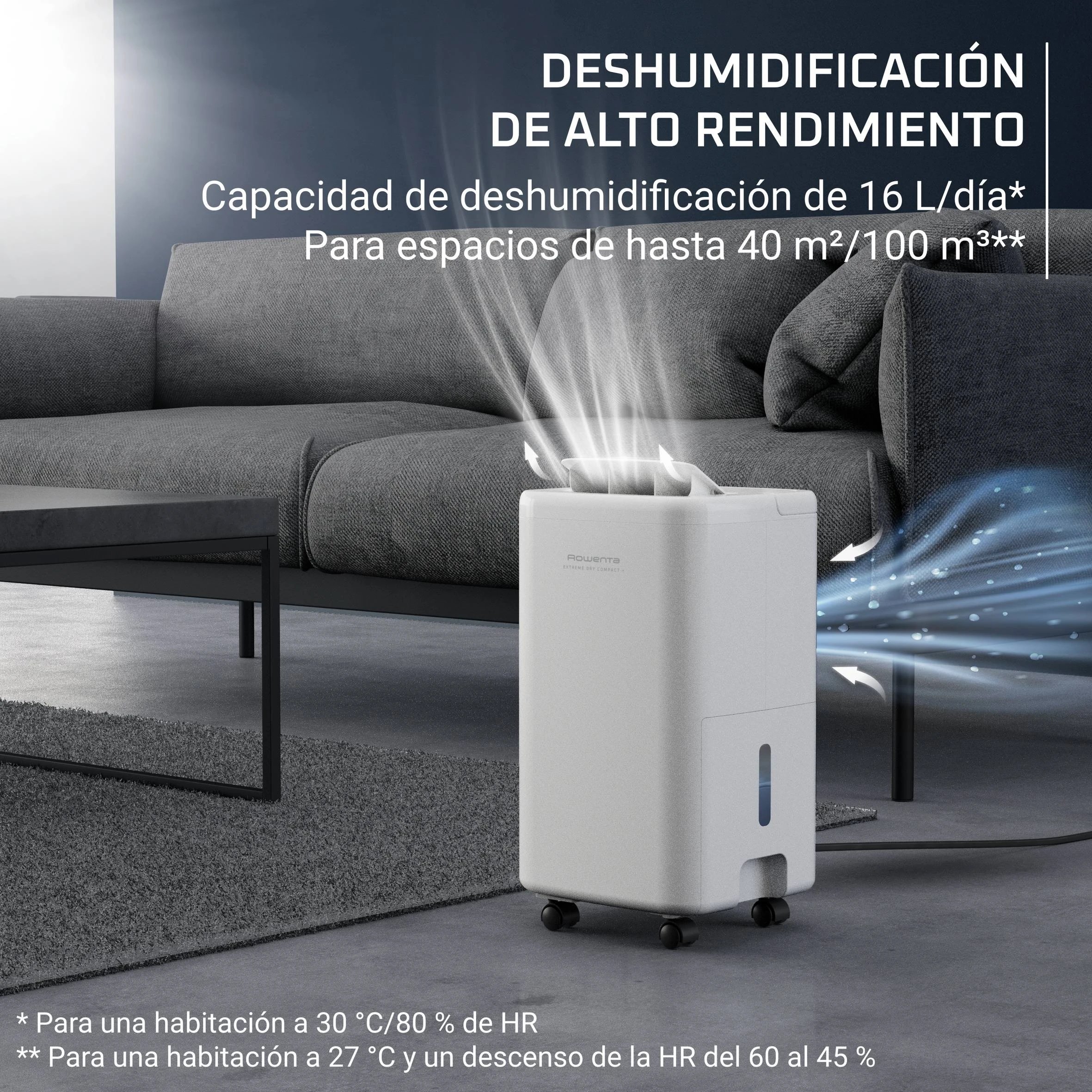 Deshumidificador ROWENTA DH5260F0 16 L  | 2 L, 54dB, Hasta Espacios hasta 100 m², Blanco, 200 W
