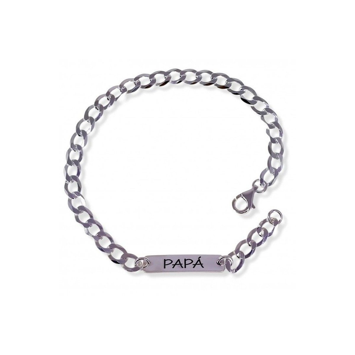 Pulsera plata Ley 925m hombre 21 cm. barbada 5 mm. mensaje PAPÁ mosquetón