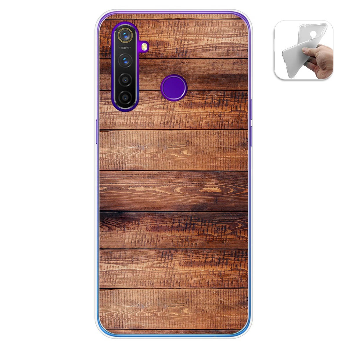 Tumundosmartphone Funda Gel Tpu para Realme 5 Pro diseño Madera 02 Dibujos