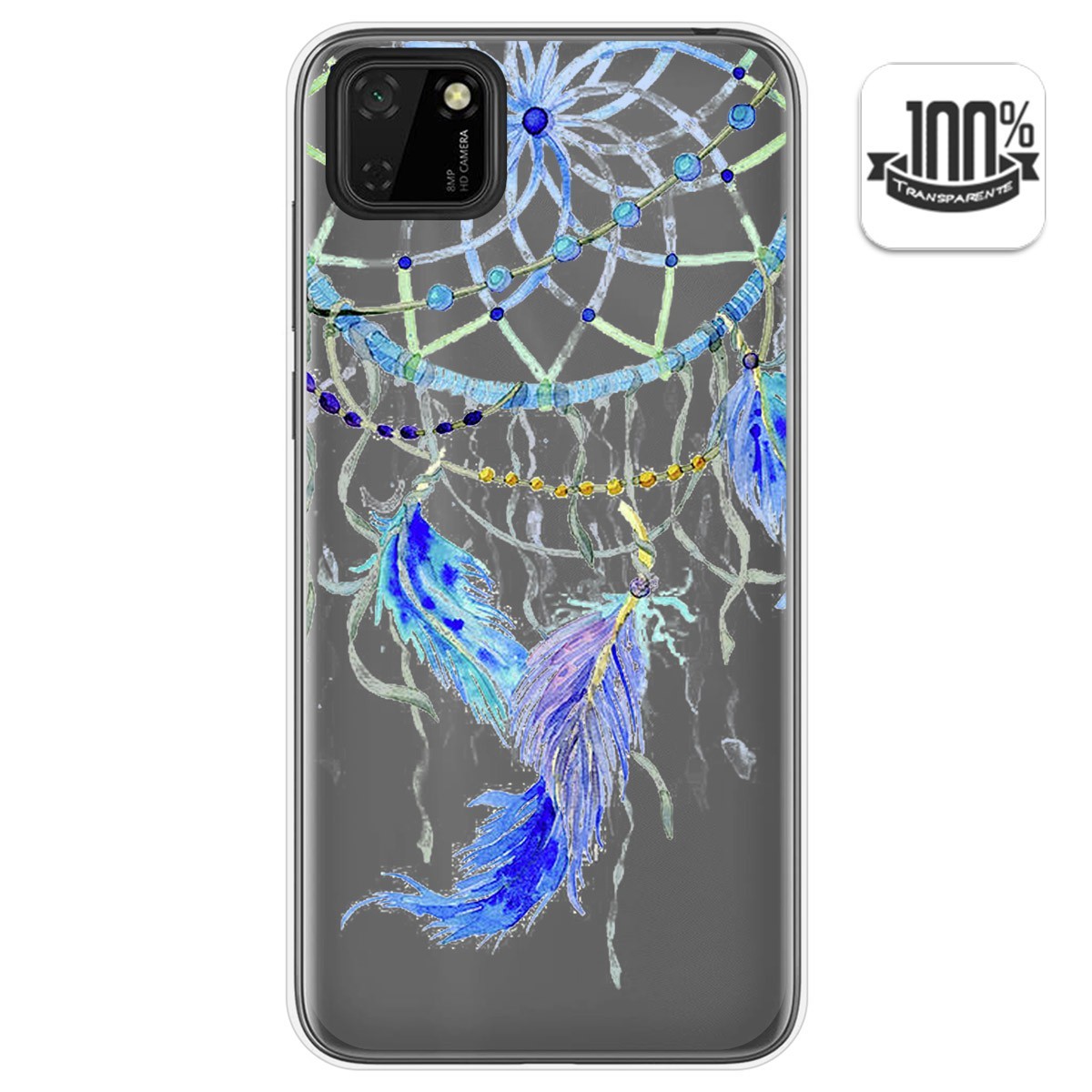 Tumundosmartphone Funda Gel Transparente para Huawei Y5p diseño Plumas Dibujos