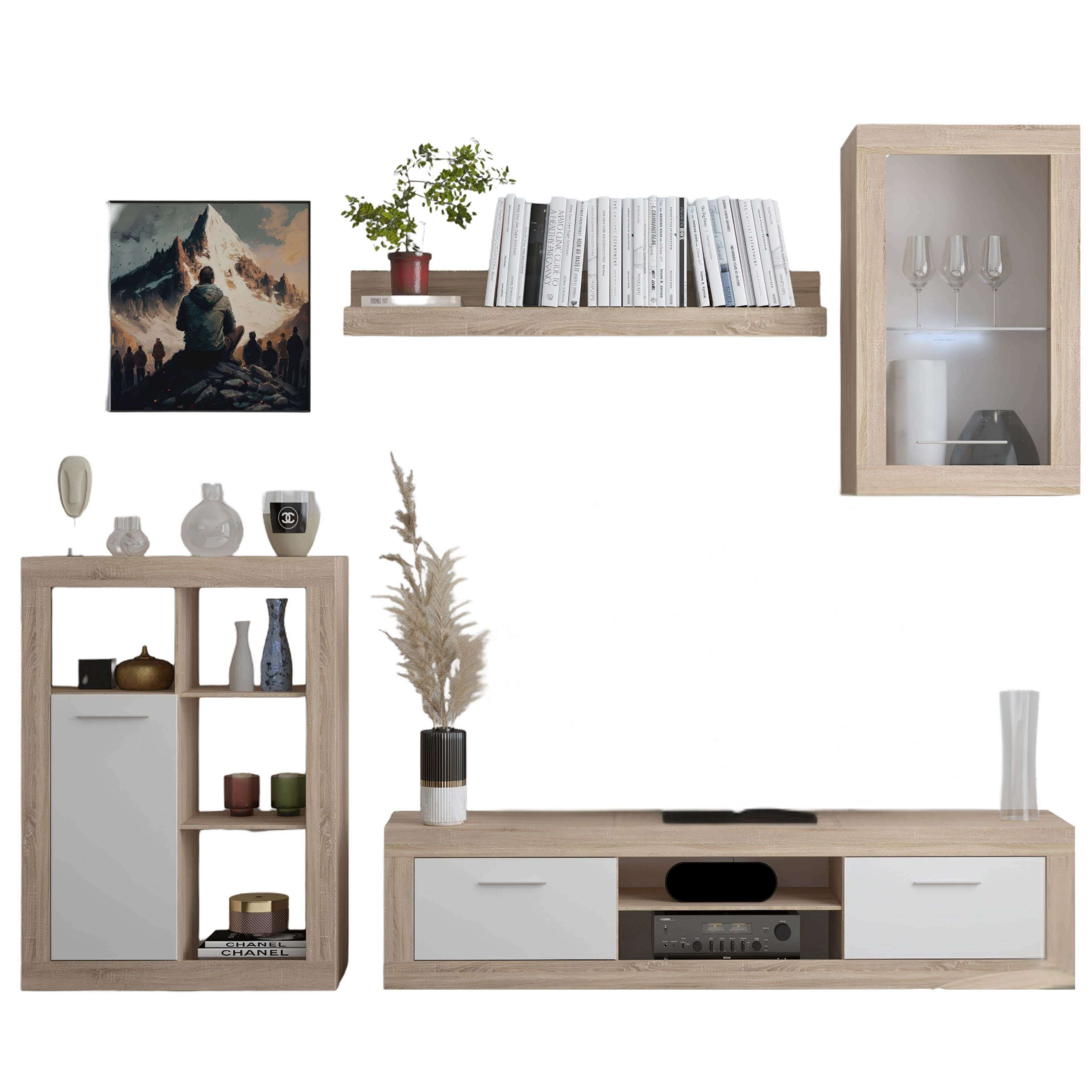 Miroytengo Mueble de Salón Fera Estilo Moderno en Roble Sonoma y Blanco con 2 Puertas 1 Estante y Medidas 270 cm