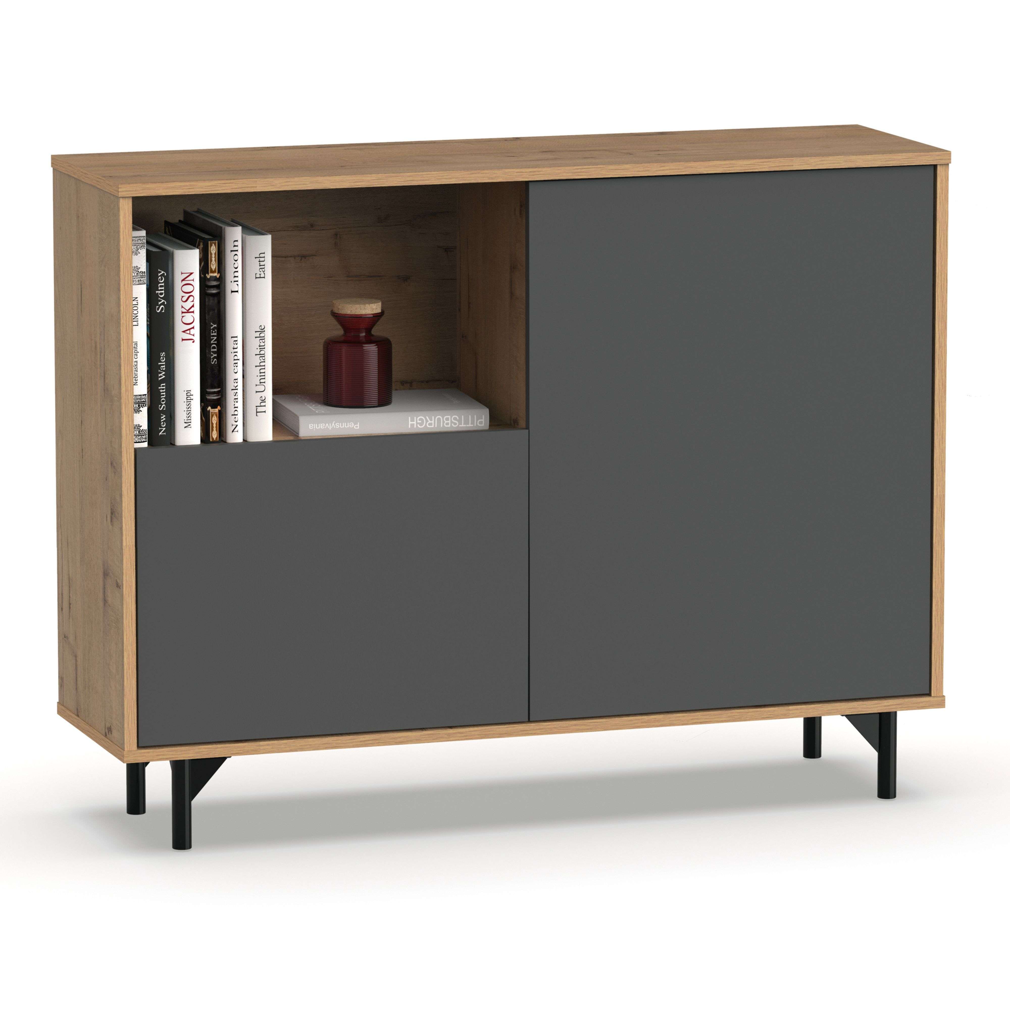 Miroytengo Aparador Salón Comedor Anori Con Patas Color Roble Gold Y Gris 112 cm