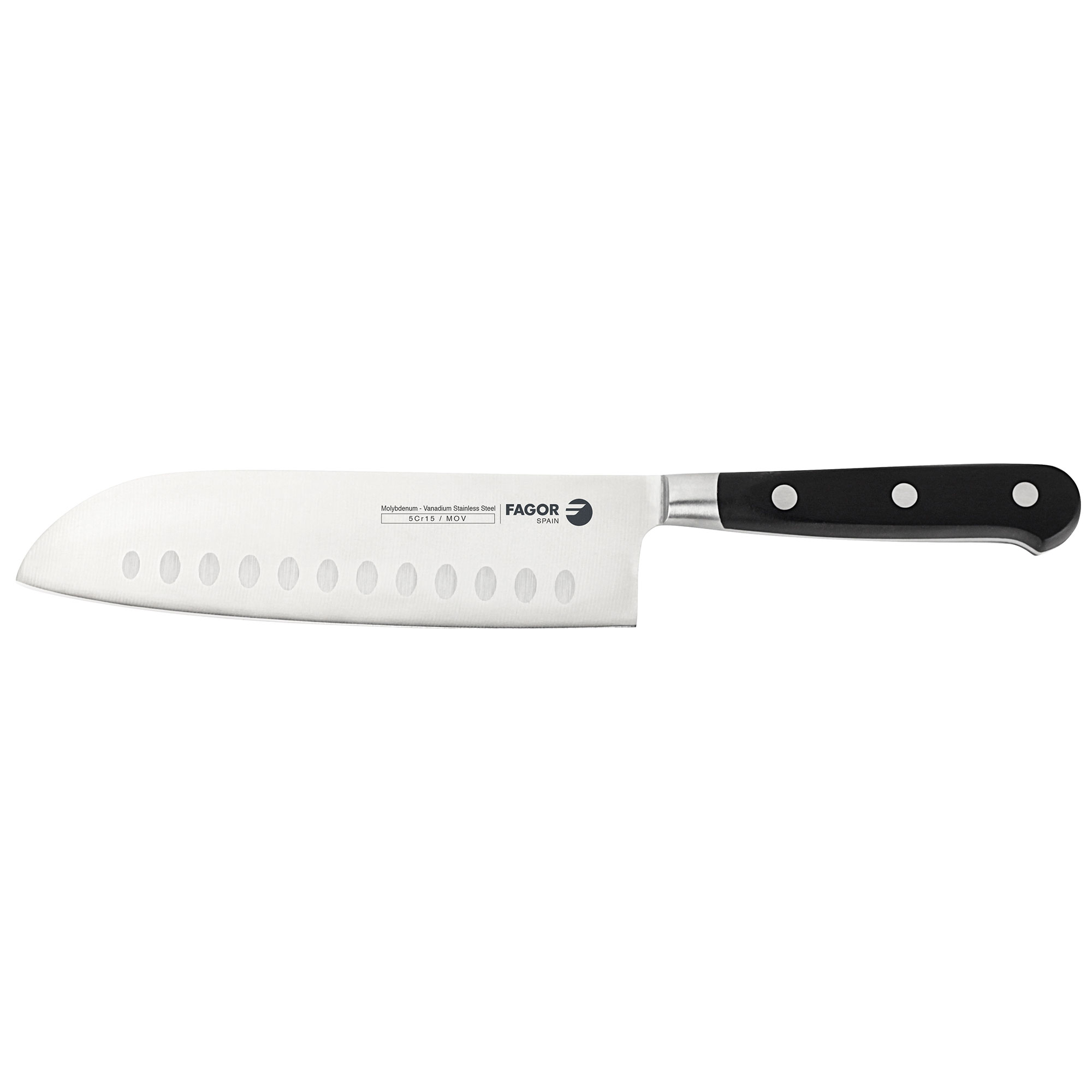 FAGOR Couper Cuchillo Profesional Cocina Santoku 18 cm Hoja Acero Inoxidable Grosor 2,5 mm, Mango Ergonómico, ,
