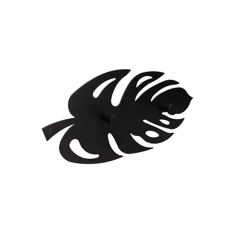 Perchero de pared WS08 GAMET, fabricado en acero, modelo hoja monstera, color negro estructural, 3,2 x 12,5 x 25 cm, 1 unidad.