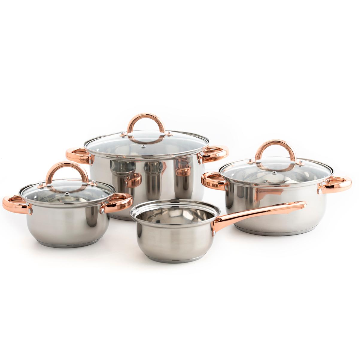Quid Juego de Cocina Vanity 4 Piezas Acero Inoxidable Remaches de Mango Buena Distribución del Calor