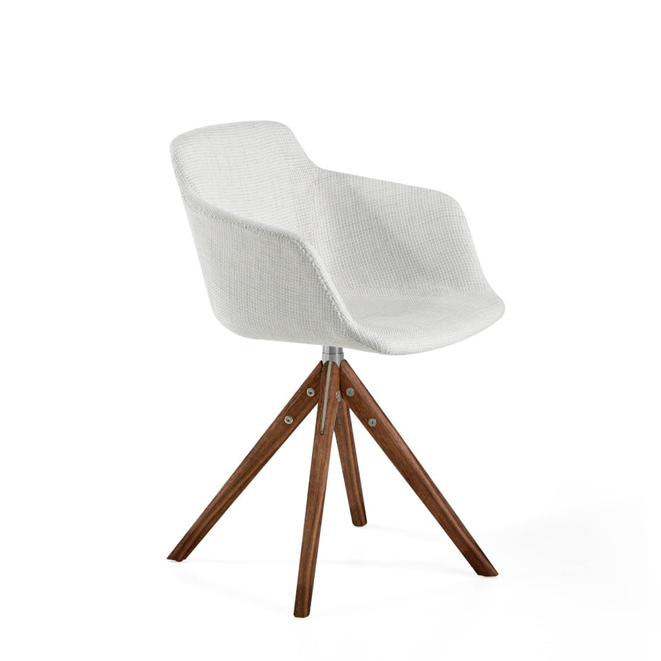 ANGEL CERDÁ 4059C Silla comedor giratoria tela beige , Blanco roto  Nogal , Tela , 58 x 54 x 81 cm.