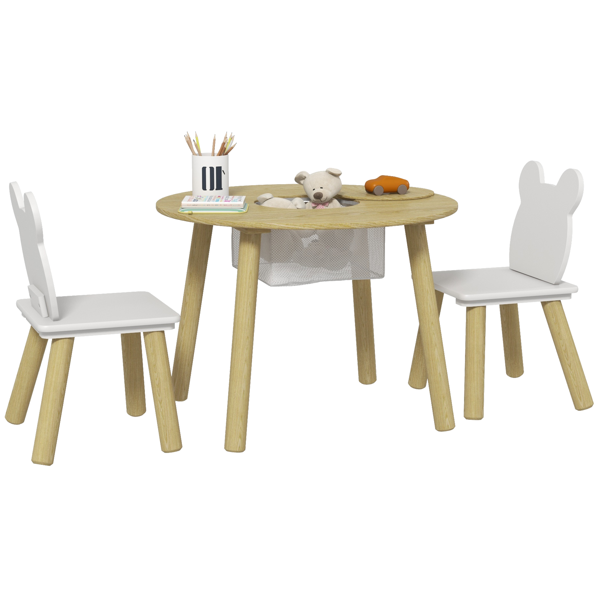 AIYAPLAY Mesa y Sillas Infantiles de 3 Piezas Mesa Infantil con 2 Sillas con Espacio de Almacenaje para Niños de 3-6 Años para Sala de Juegos Dormitorio Guardería Natural