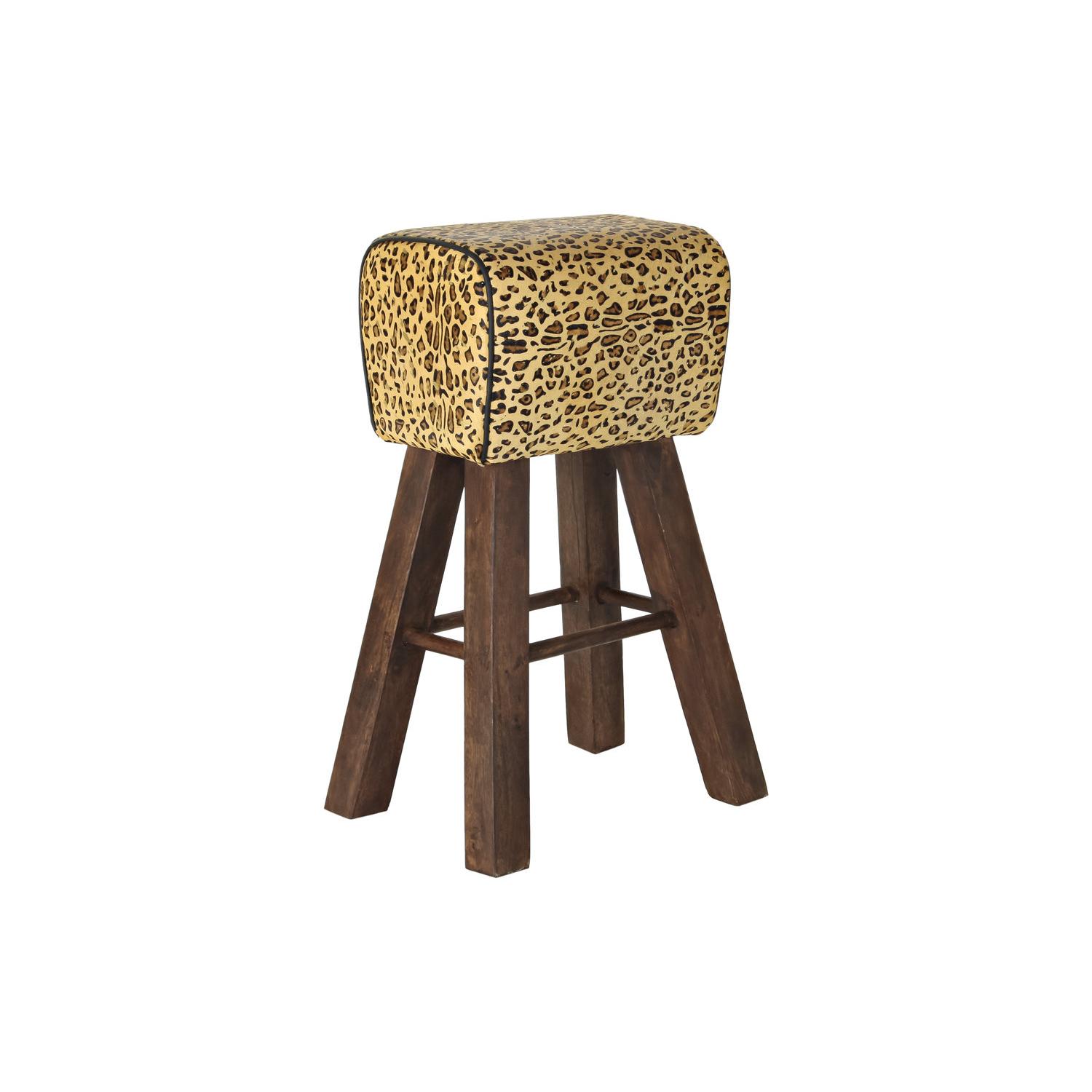 TABURETE MADERA PIEL 43X35X75 LEOPARDO MARRON FIJALO MB185300