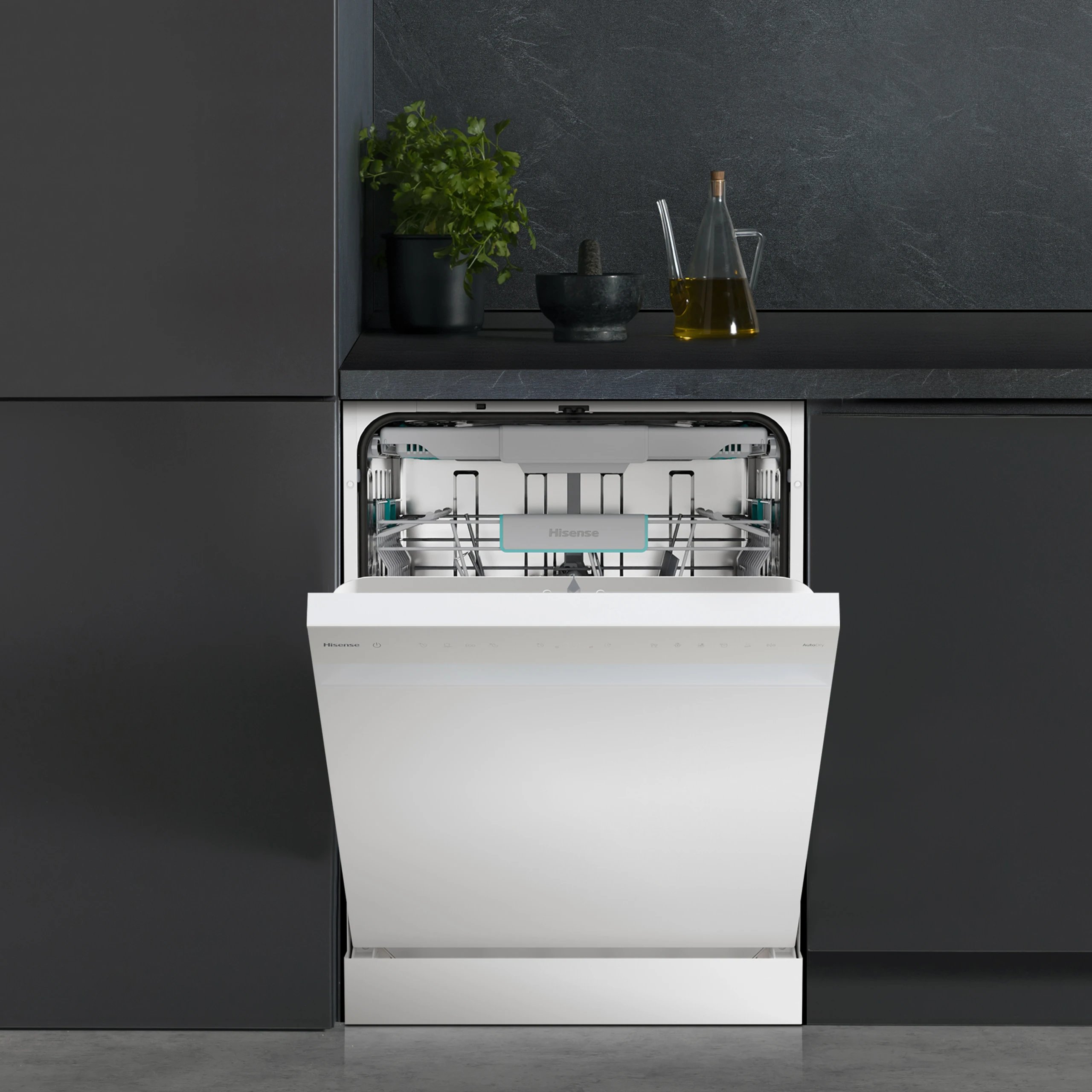 Hisense - Lavavajillas 60 cm HS663A90WUK para 16 cubiertos, clase energética A, WiFi y secado extra con apertura automática, blanco