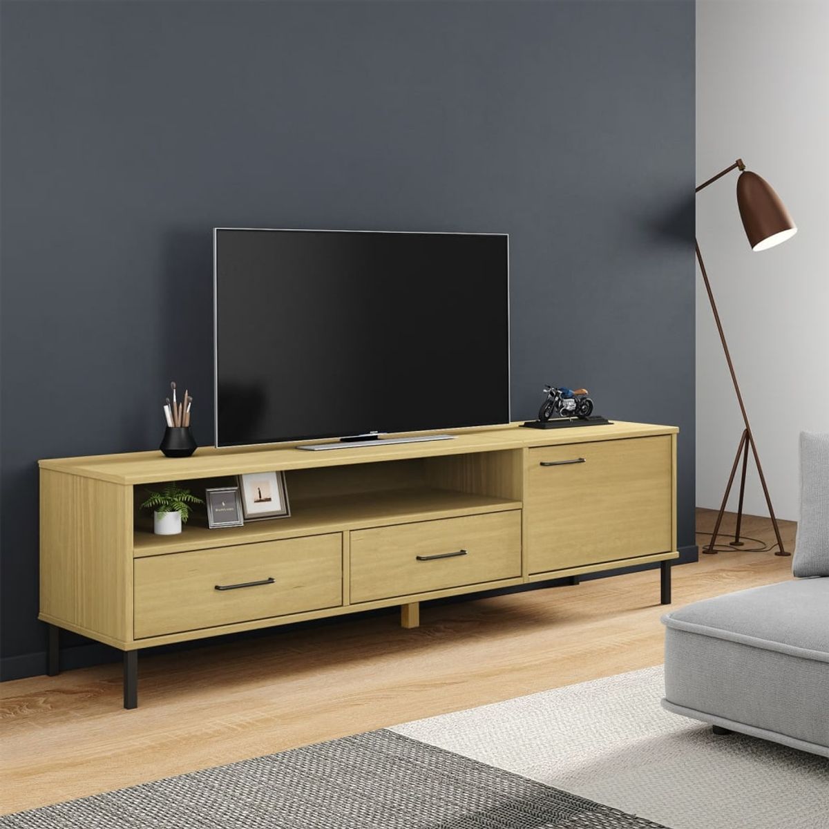 Mueble de TV Oslo 2 cajones + armario + compartimento madera de pino 46,5x158x40 cm