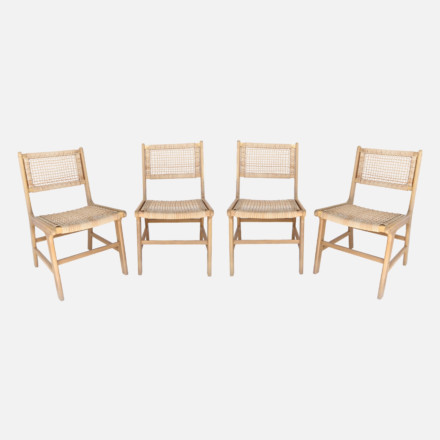 sweeek - Silla de caña y madera, set de 4 , Ocara , 61x51x85