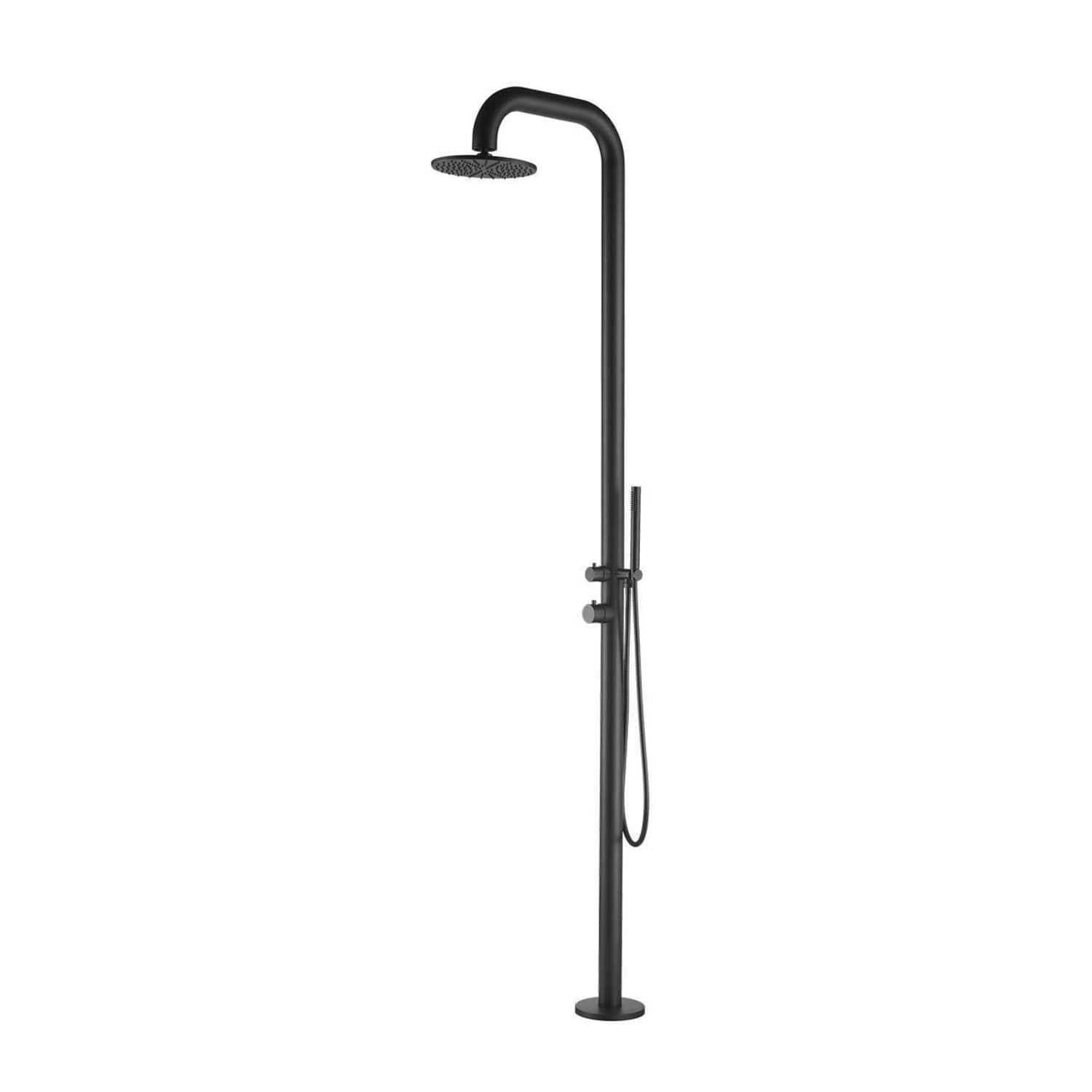 SINED Ducha de Jardín de Acero Inoxidable AISI 316L en Negro Satinado con Mezclador y Ducha de mano Conexión de Agua Caliente y Fría a traves del suelo DOCCIAPULANERA
