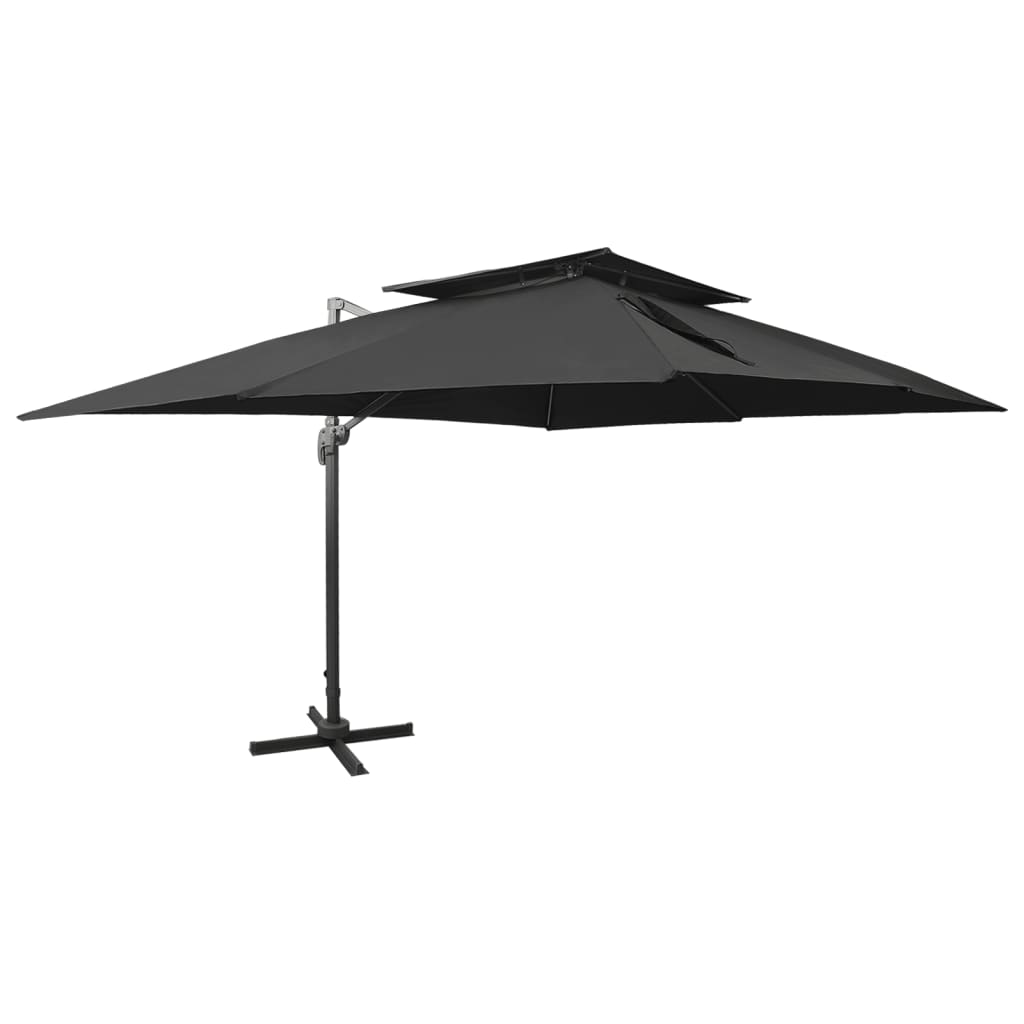 vidaXL Sombrilla de jardín voladiza con doble techo negra 400x300 cm