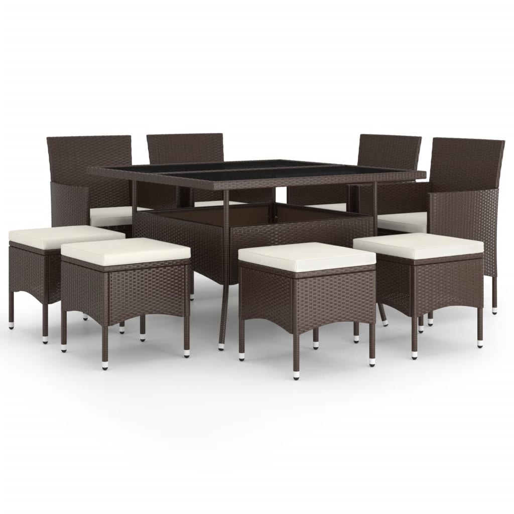 vidaXL Juego de comedor de jardín 9 piezas ratán sintético marrón