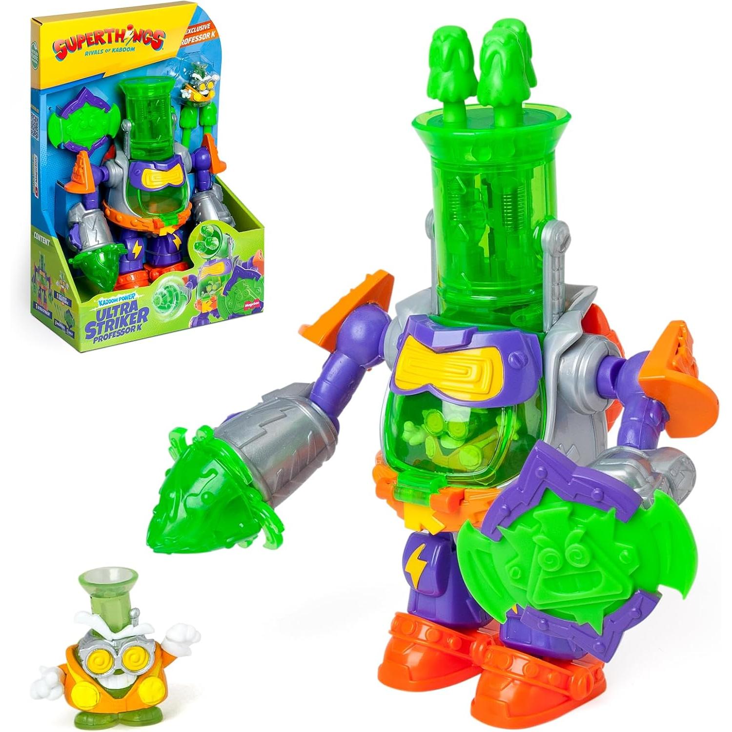 Profesor K de la serie de TV “SuperThings Kazoom Power”. Contiene 1 Ultra Striker Robot, 1 Profesor K exclusivo, 3 proyectiles, 1 accesorio (MagicBox PSTSP116260)