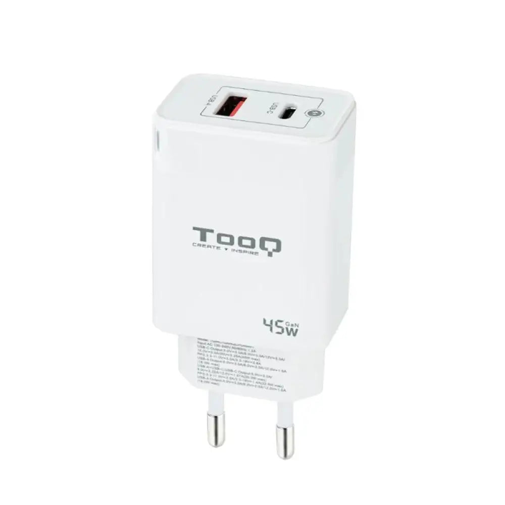 TooQ TQWC-GANQCPD45WT Cargador de Pared Dual USB-C/USB 2.0 45W Blanco