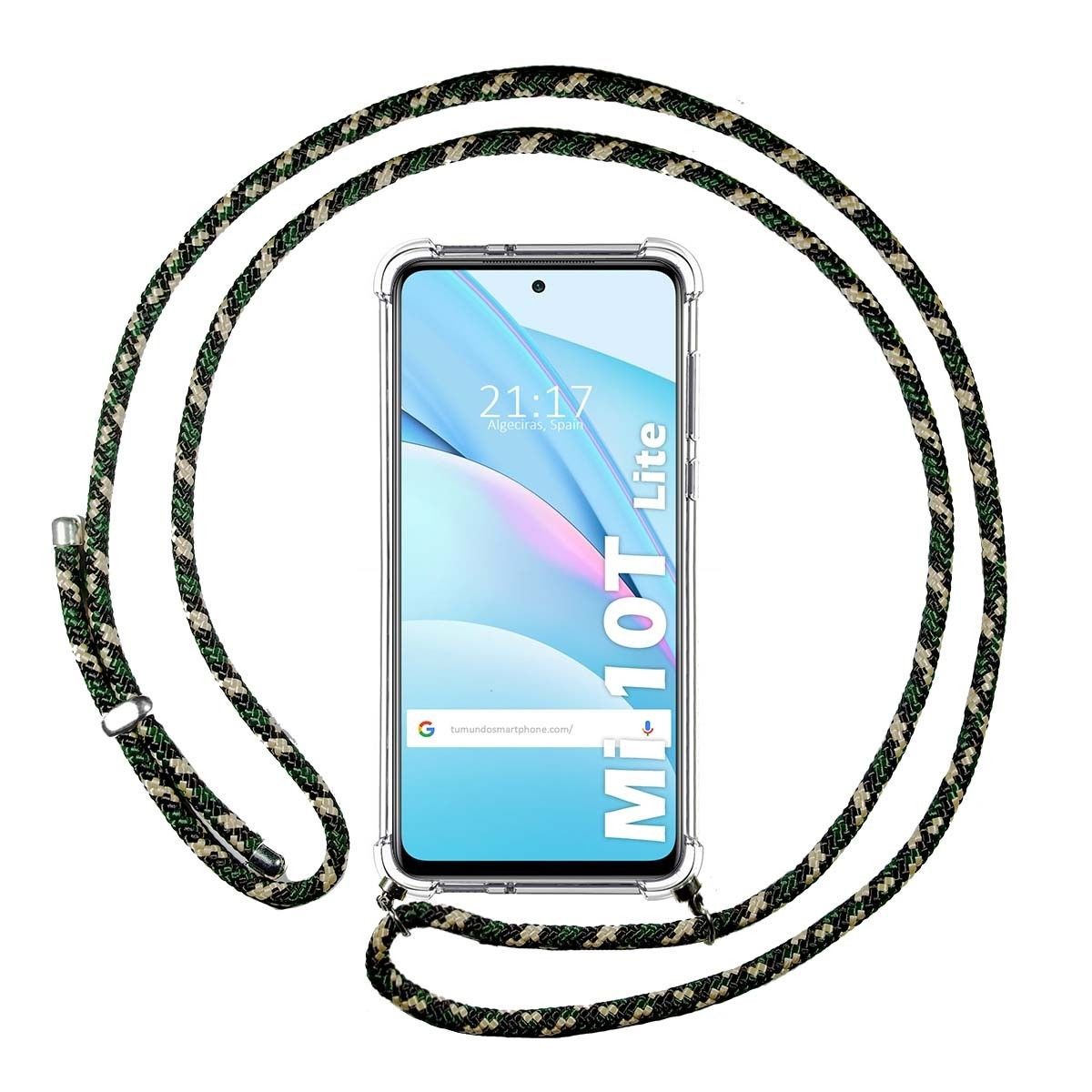 Tumundosmartphone Funda Colgante Transparente para Xiaomi Mi 10T Lite con Cordon Verde / Dorado