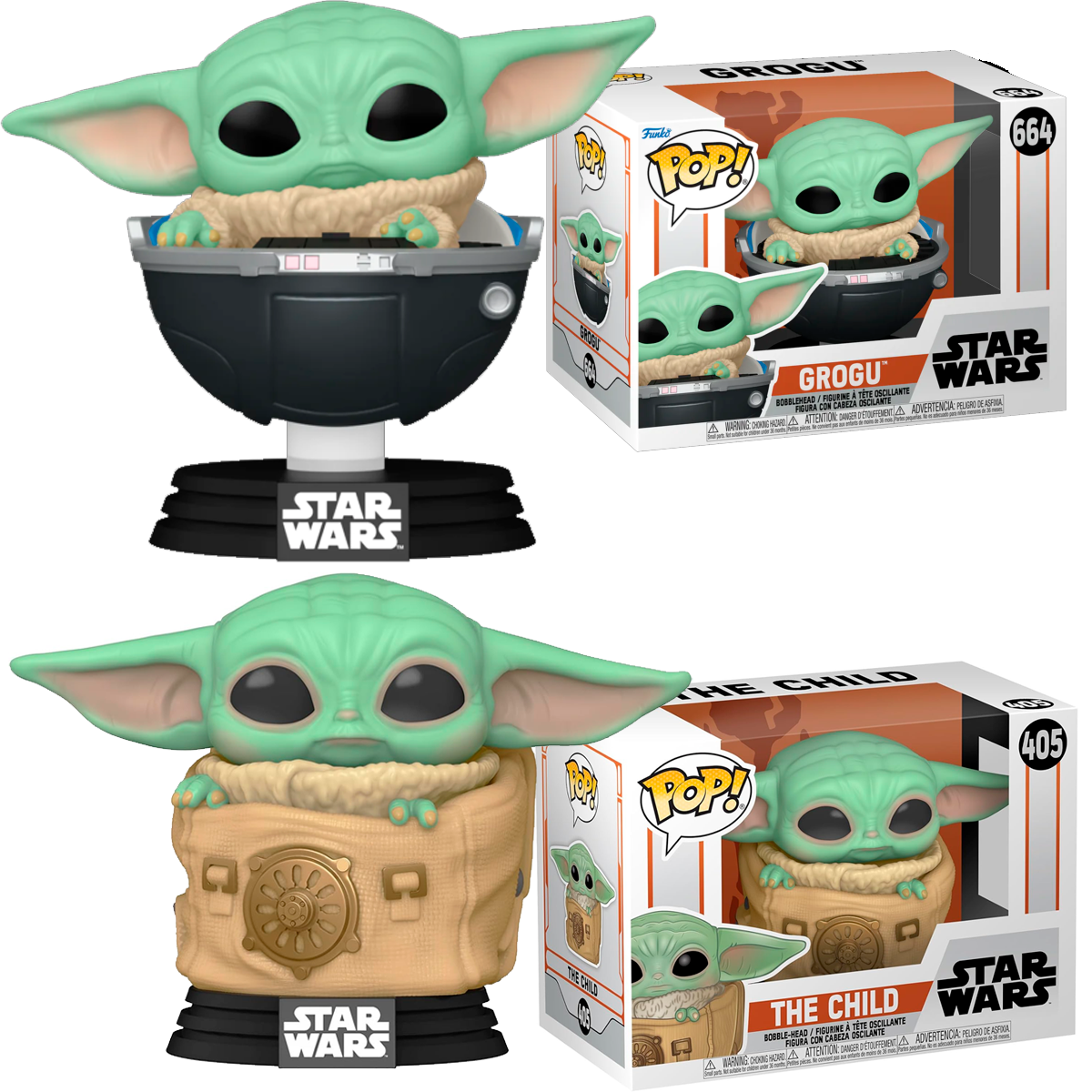 Funko Pack 2 Funko Grogu bag cuna hovering pram   Baby Yoda Child 405 664 Mandalorian    Star Wars Funko Pop Star Wars   Star Wars Funko Pop