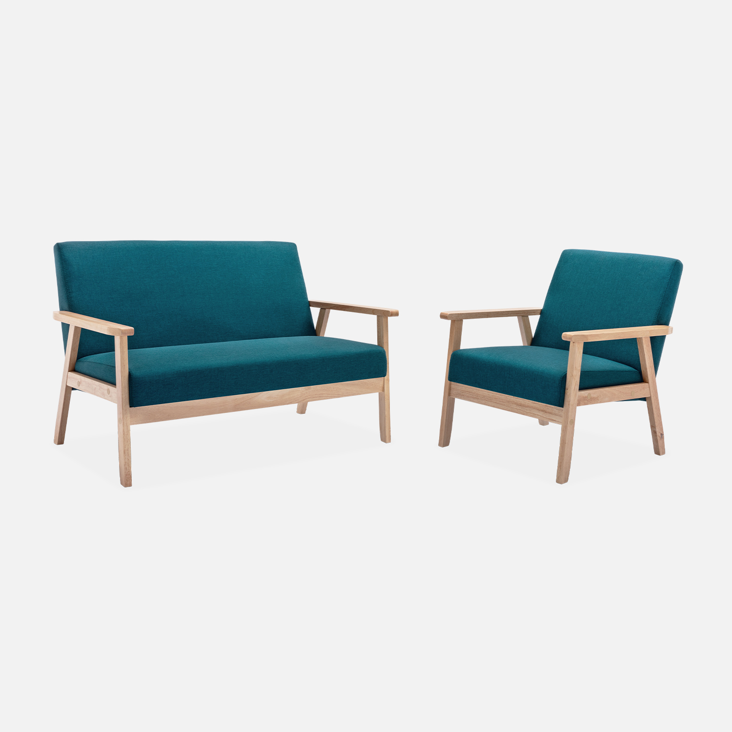 sweeek - Banco y sillón de madera y tela, 3 plazas , Isak , 114x69x73