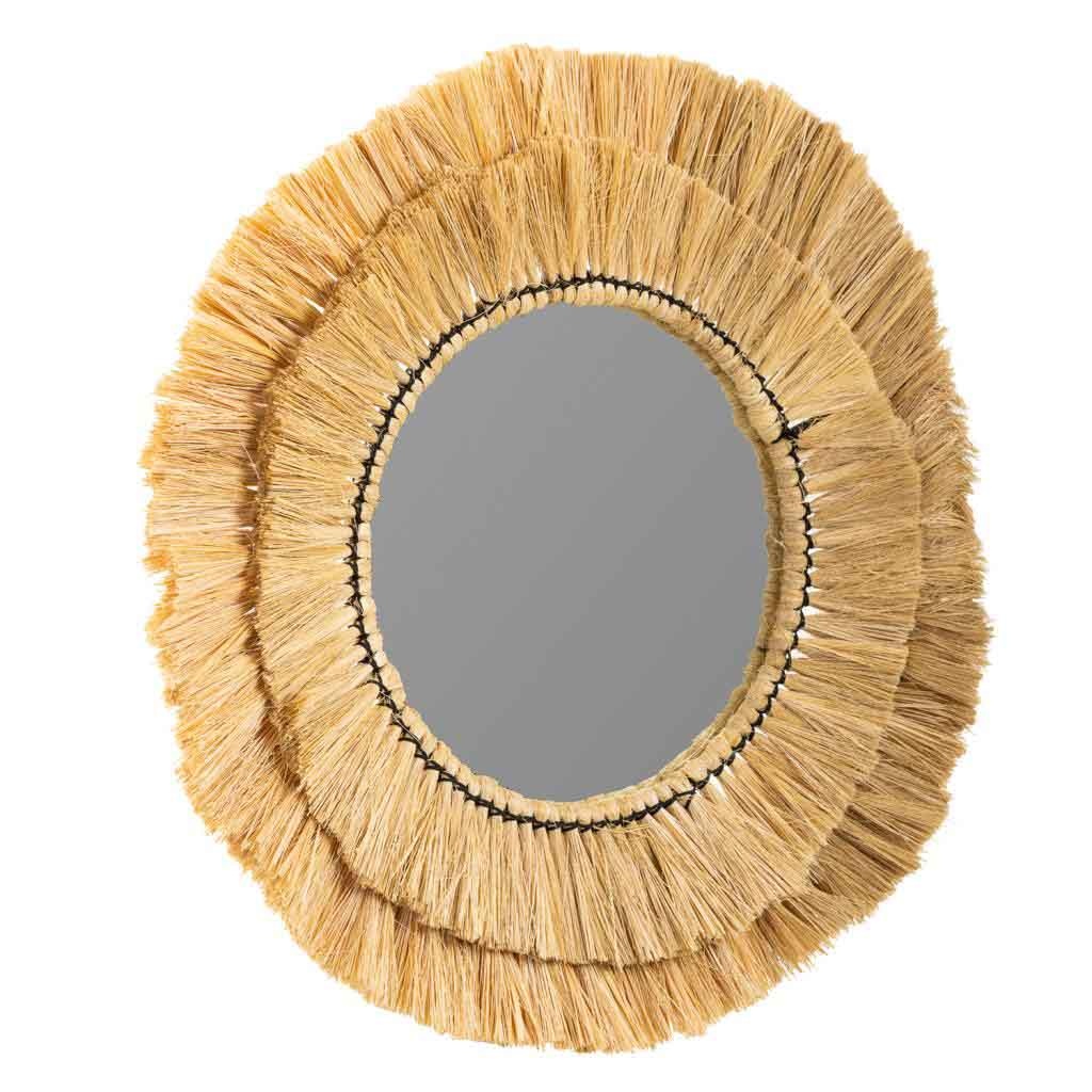 WANDERLUST DECO Espejo redondo de fibra natural marrón 57x57x6h cm de estilo Bambú. No viene montado
