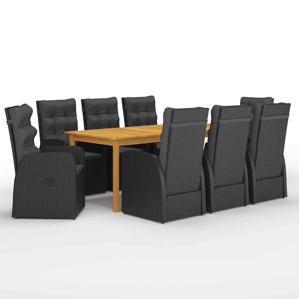vidaXL Juego de comedor para jardín de 9 piezas negro