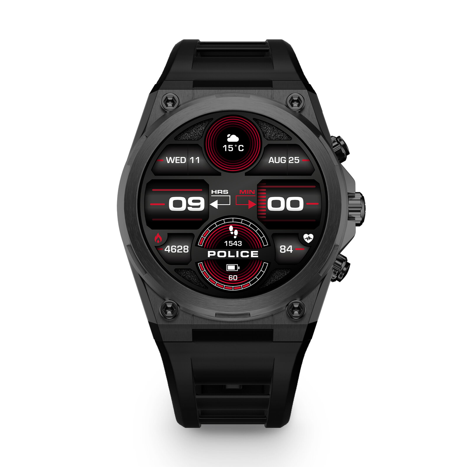 Police Watches Reloj Inteligente Smartwatch 45,00 Mm Pulsera De Silicona Negro Con Cierre De Hebilla Normal Control De Ritmo Cardiaco, Sueño Y Modos Deportivos Compatible Con Android, Ios