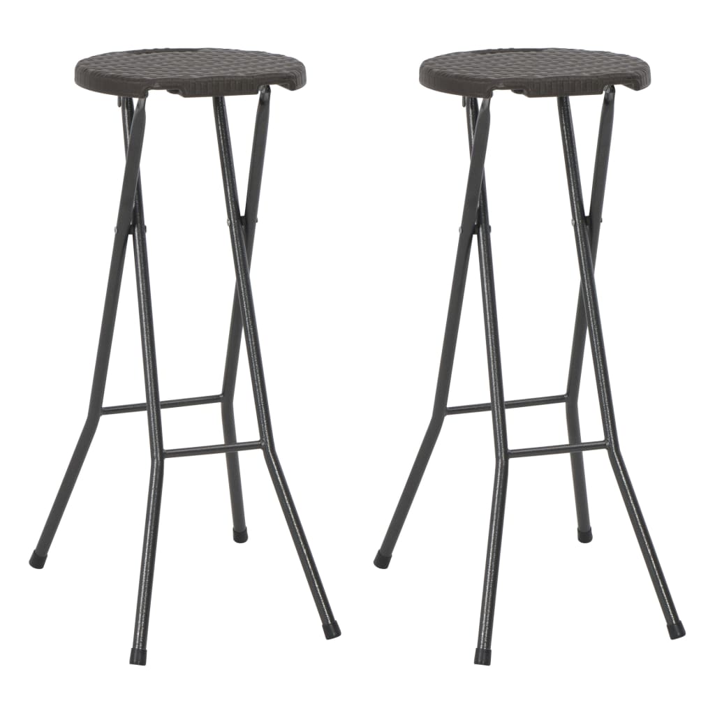 vidaXL Taburetes jardín plegable 2 uds HDPE acero look ratán en color Marrón/Blanco | cómodas modernas ergonómicas para comedor cocina salón hogar