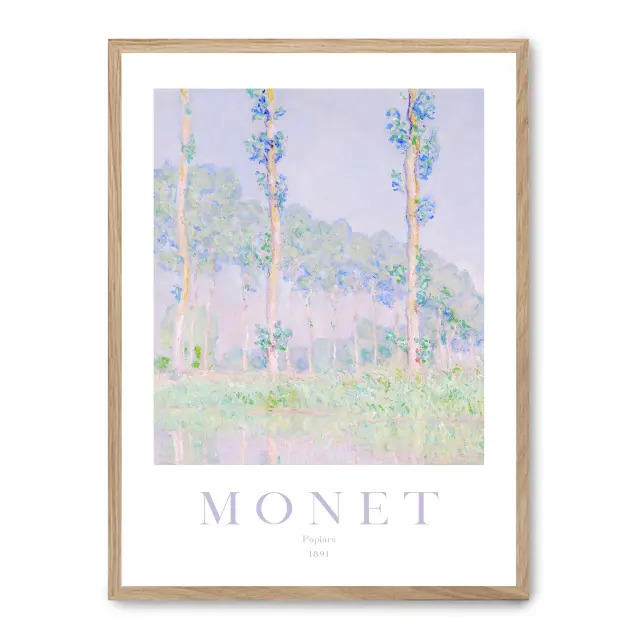 Cuadro poplars, 1891 30x40cm, Póster impreso en papel de primera calidad de 180gr, montado sobre marco de madera MDF acabado roble., Arte - Pintores famosos - Monet