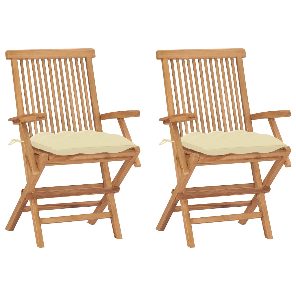 vidaXL Sillas de jardín 2 uds madera maciza de teca con cojines