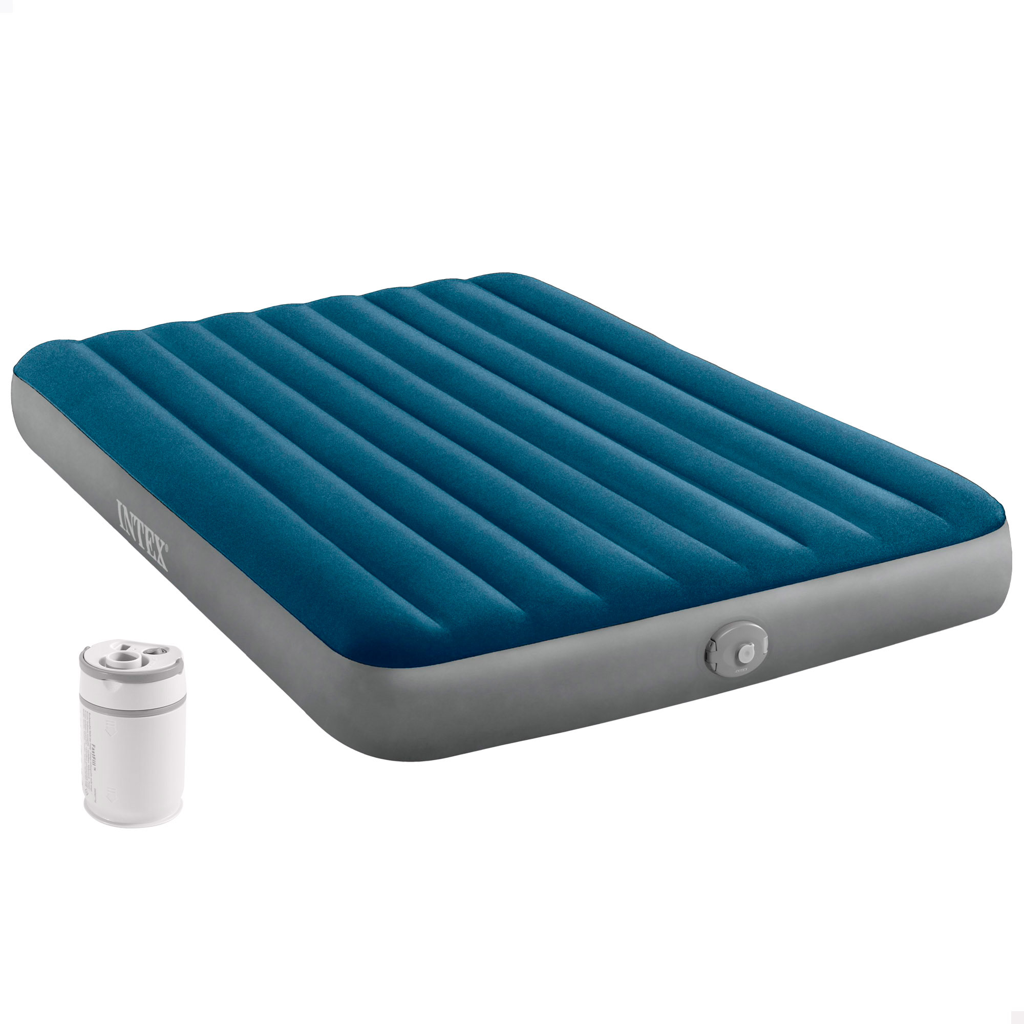 INTEX - Colchón hinchable Standard individual o doble, tecnología Fiber-Tech, bomba de aire, inflado y desinflado, camas de aire, colchones hinchables, camping, cama supletoria, habitación invitados