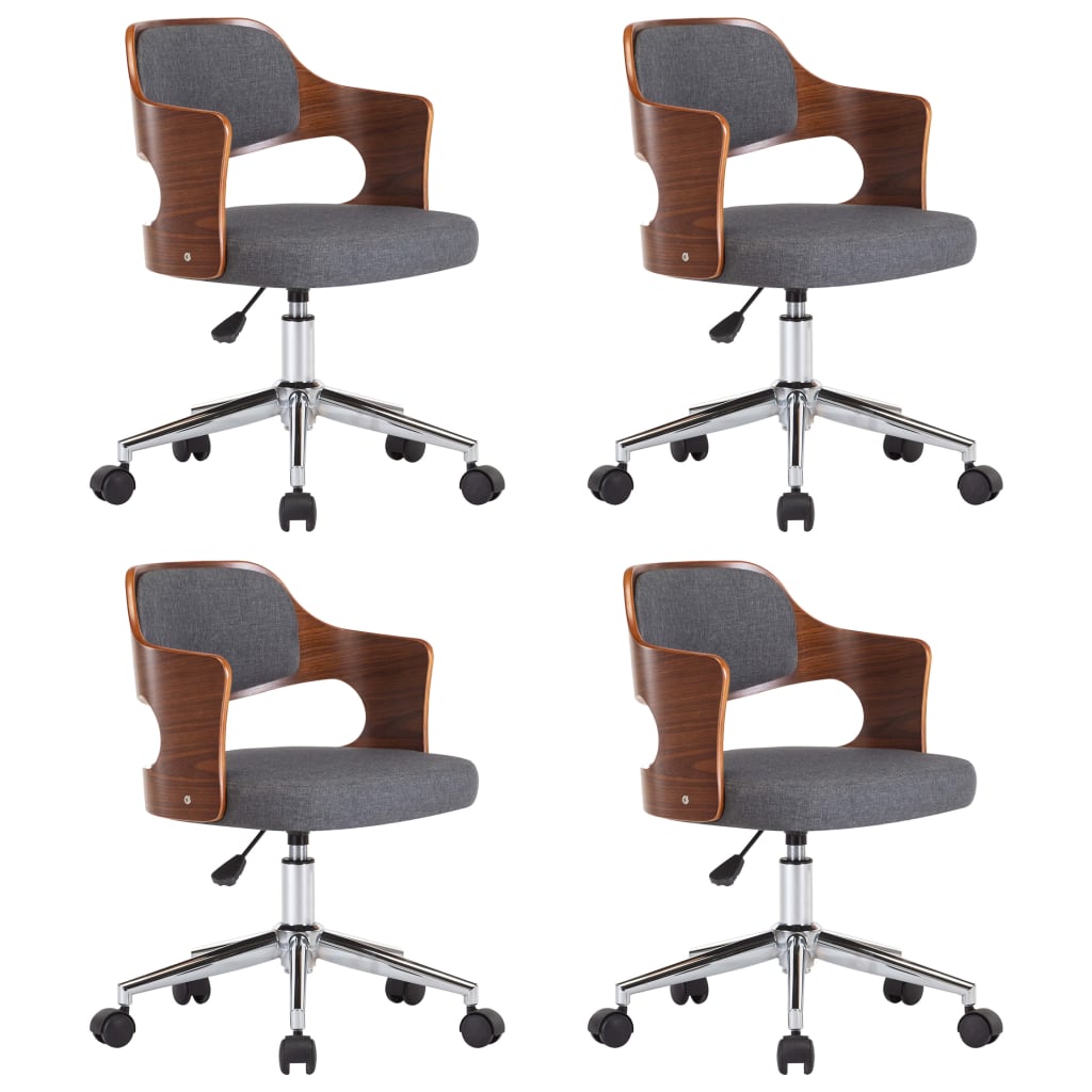 vidaXL Sillas de comedor giratorias 4 uds madera curvada y tela gris