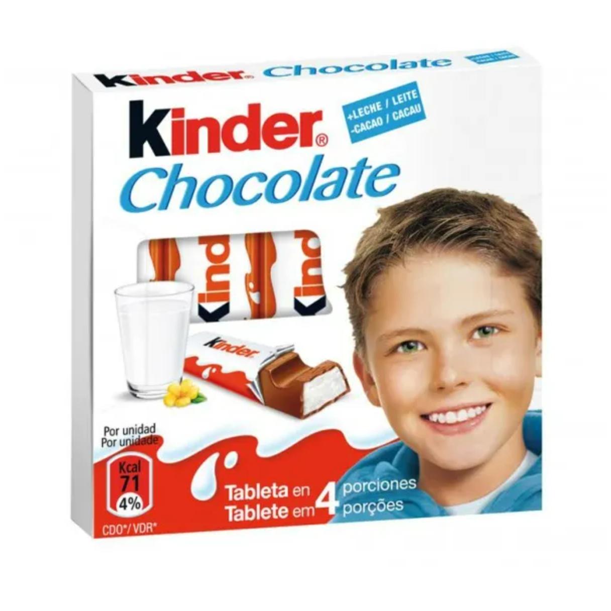 Kinder Barritas de Chocolate T4 o T8 - A elegir entre cajitas con 4 o con 8 chocolatinas de 12,5 gramos cada una. Chocolatinas con alto contenido en leche ideal para los más pequeños. - Apto para celiacos - Caja de 20 cajitas de 4 barritas.