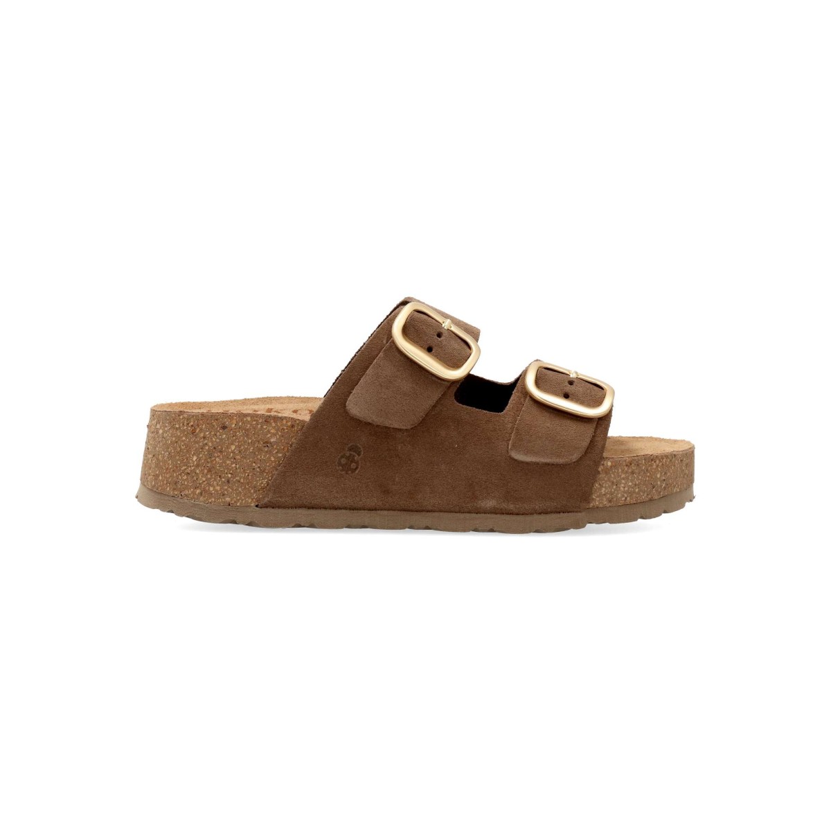 YOKONO - Sandalia de plataforma bio para mujer en piel nobuck con suela de corcho y EVA, versátil para look casual o elegante
