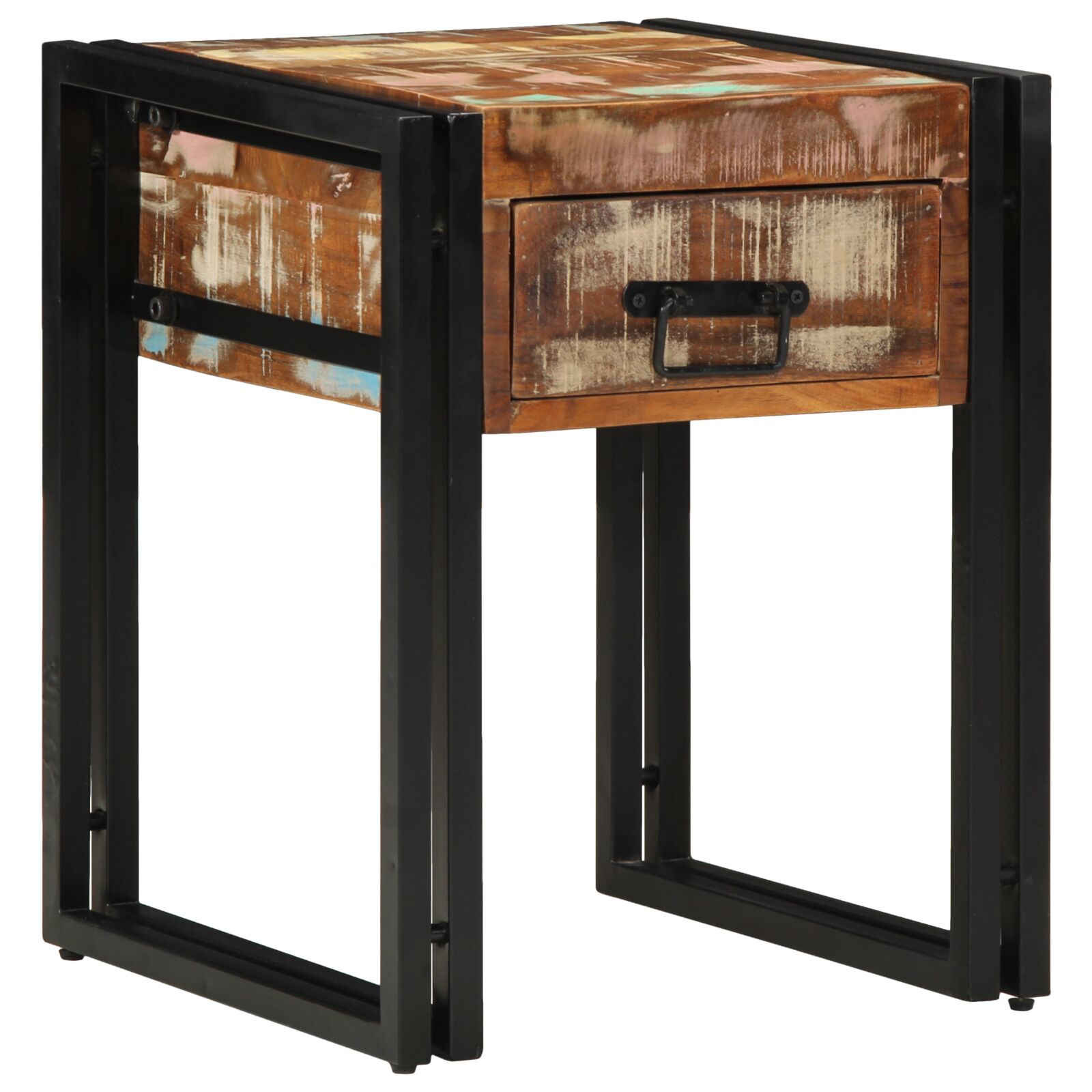 Mesa Auxiliar con Cajón Negra 40x40x50 cm de Madera Maciza Recuperada