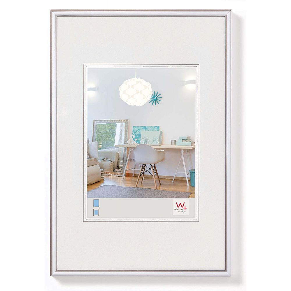 Walther Design Marco KV 40x50 Plata Plástico Perfil Redondeado Cristal Transparente Tamaño Foto 28x35 Cm