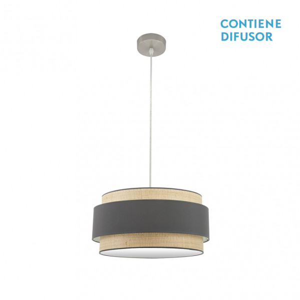Colgante modelo Kandy 2xE27 Natural/gris Regulable FABRILAMP