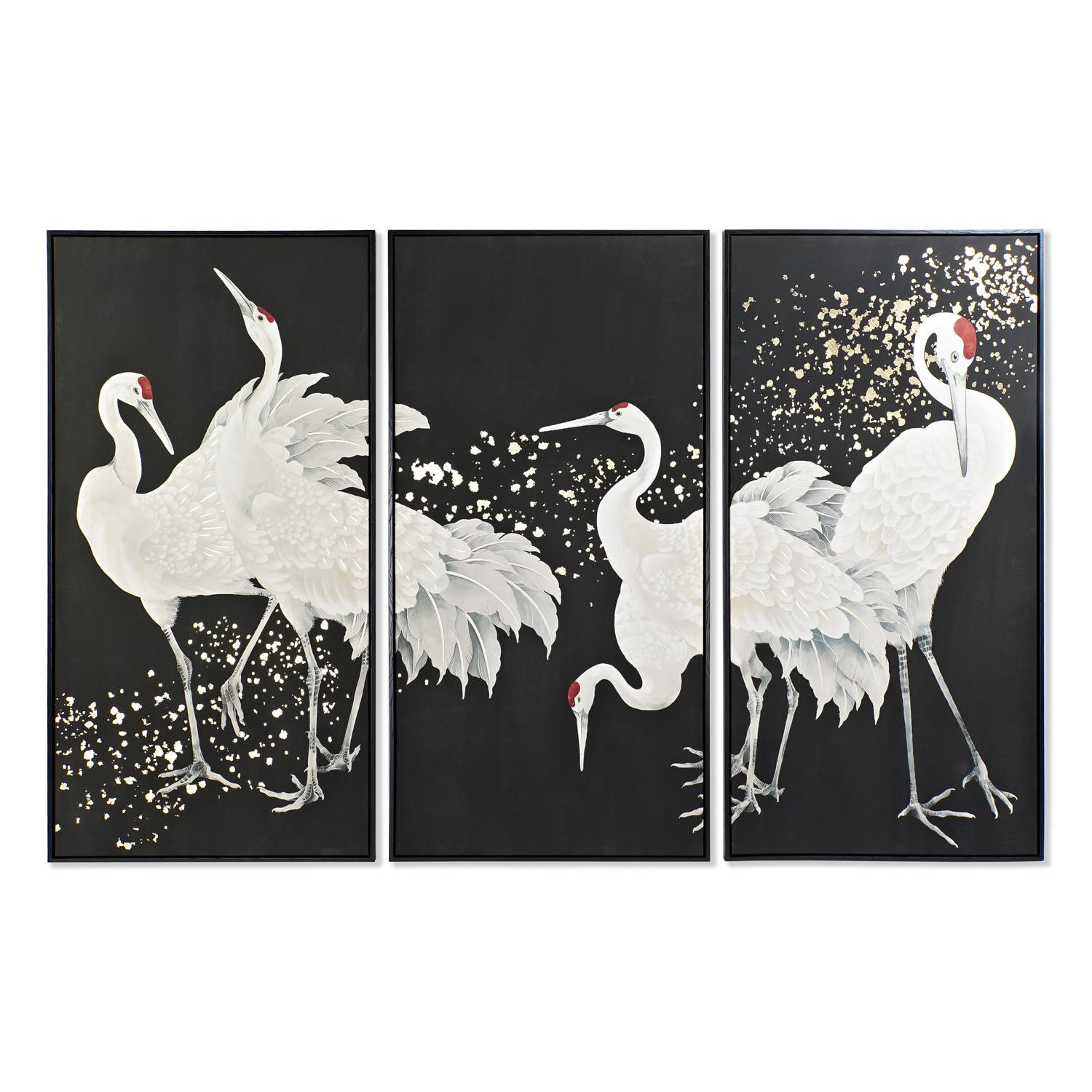 Cuadro Set 3 Ps Lienzo 210X4X140 Garzas Enmarcado El mejor complemento para tu hogar  -Fijalo-