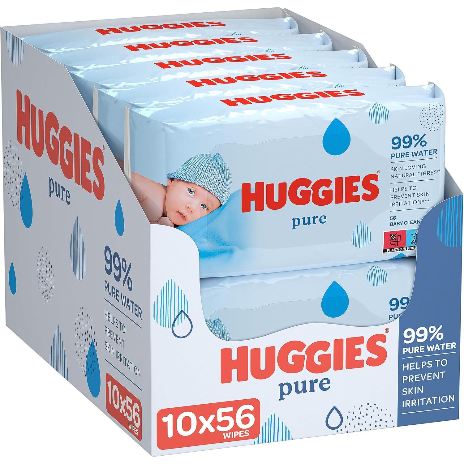 Toallitas Huggies Aqua Pure para Bebé - 99% Agua - 560 toallitas - PACK Especial 10 x 56 Toallitas Aqua Pure Huggies