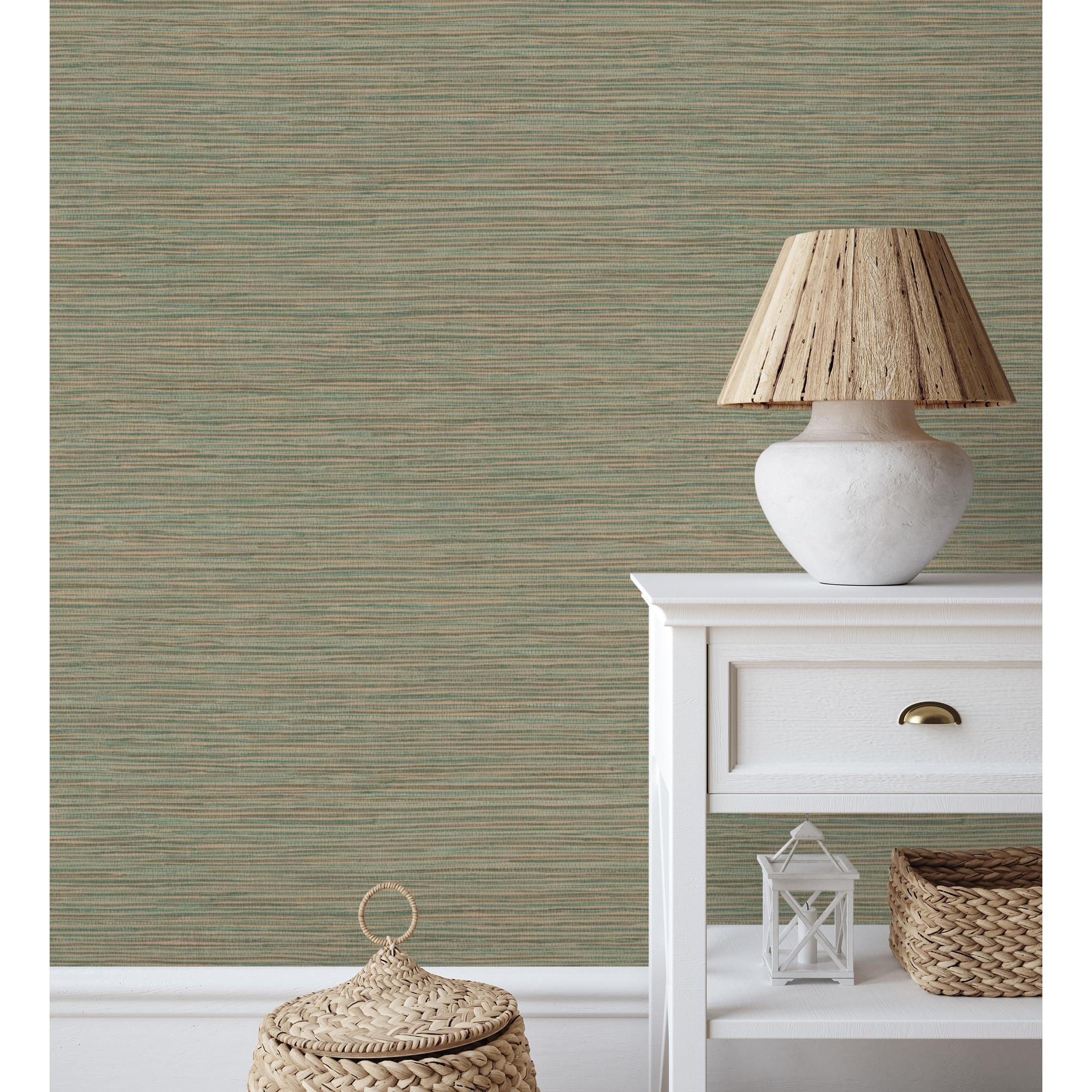 Papel pintado vinílico ecológico con textura de fibras de cáñamo fondo verde - Sisay Texture 681828 de GAULAN - Rollo de 10 m x 0,52 m