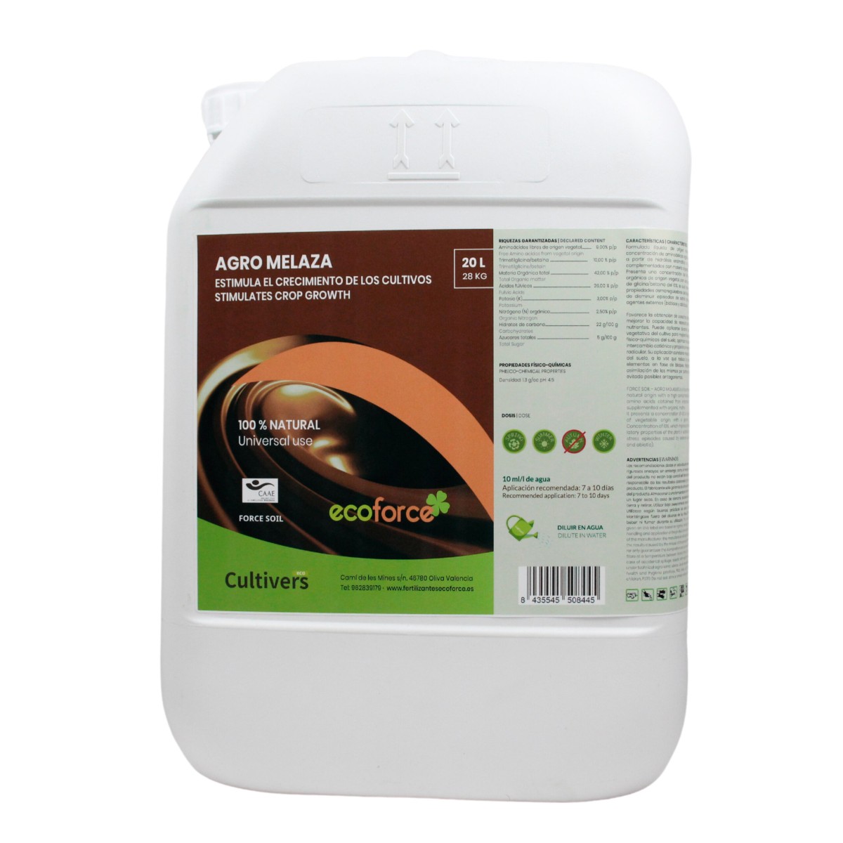 CULTIVERS Agro Melaza para Plantas Ecológica 20 L. La Melaza de Caña Estimula el crecimiento de tus cultivos.