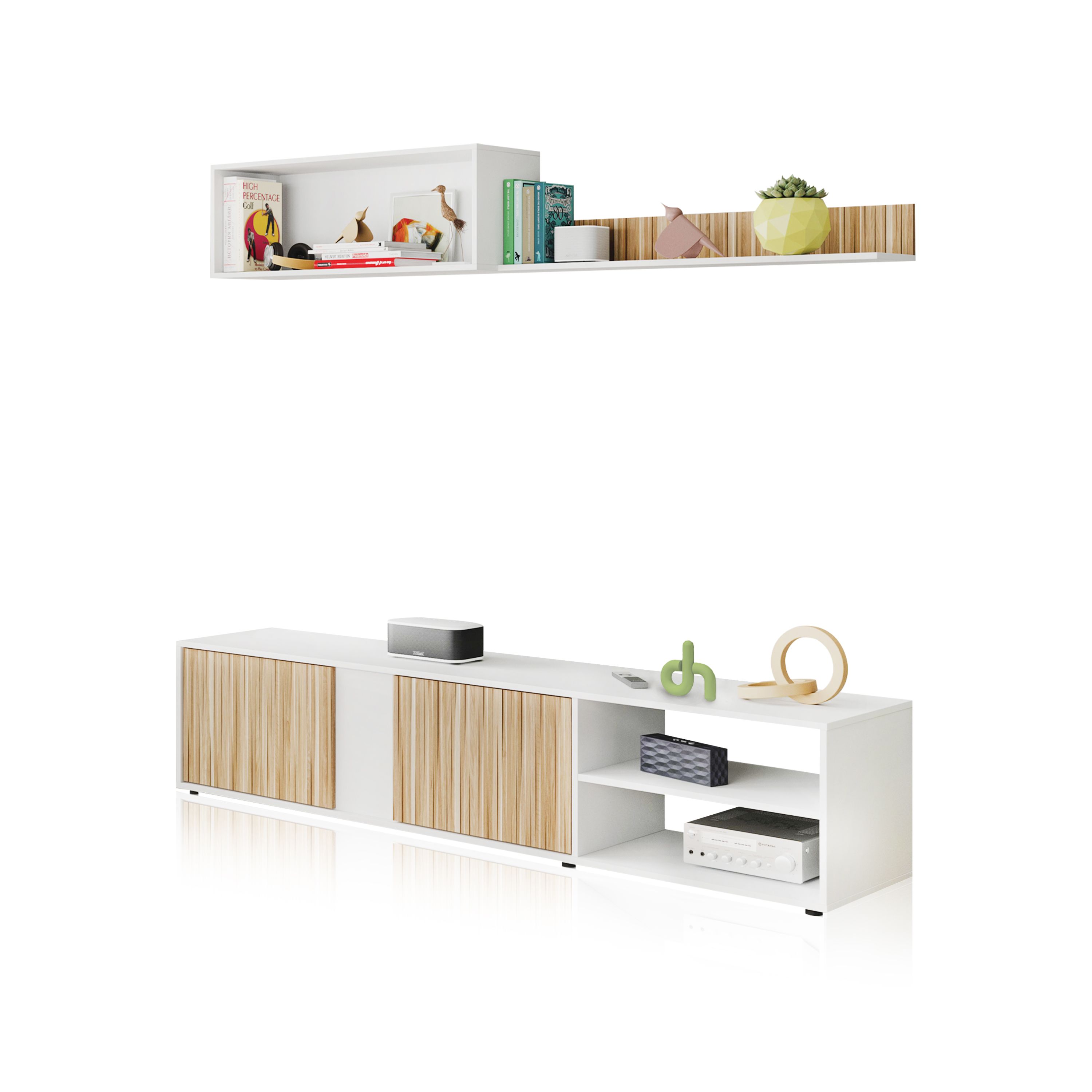 Habitdesign -Salón con mueble de TV y estantería 180 cm Alix