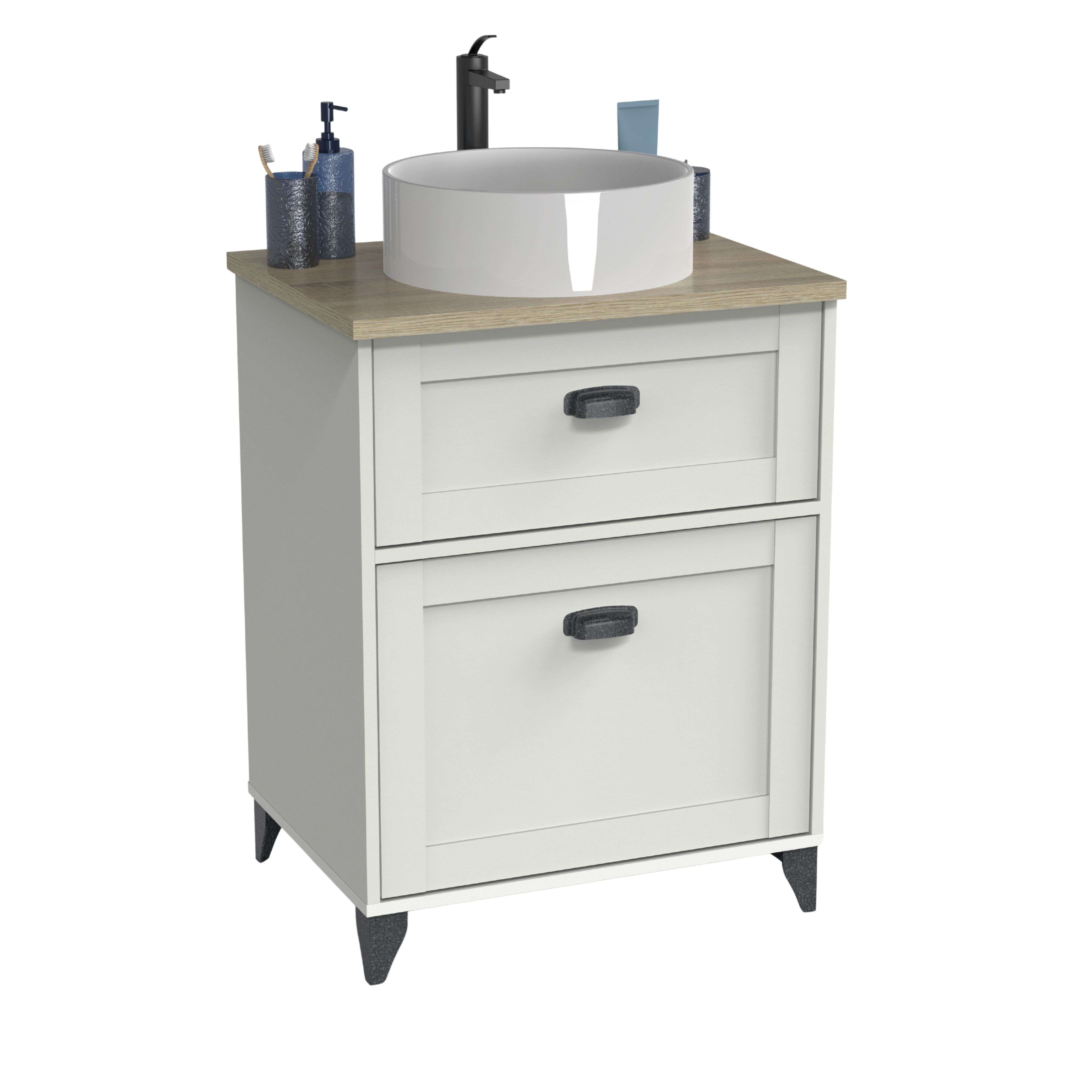 Miroytengo Mueble de Baño para Lavabos de 60 cm Toscana Blanco Mate y Roble Cambrian con 1 Puerta y 1 cajón (SIN Lavabo)