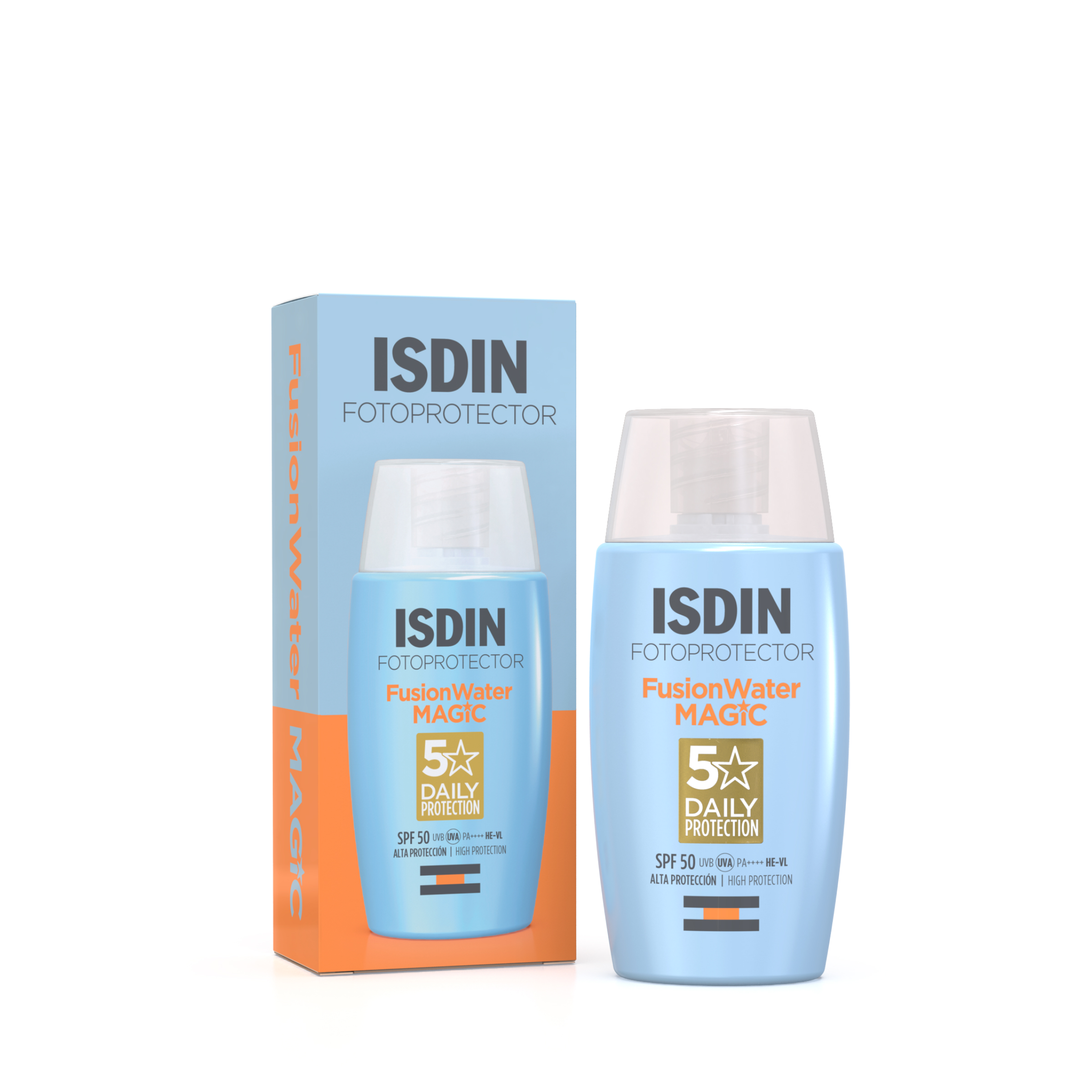 Isdin - ISDIN Fotoprotección Fusion Water MAGIC SPF 50, Protector Solar Facial de Textura Ultraligera y Fase Acuosa Externa con Tacto Final Sedoso, 50ml