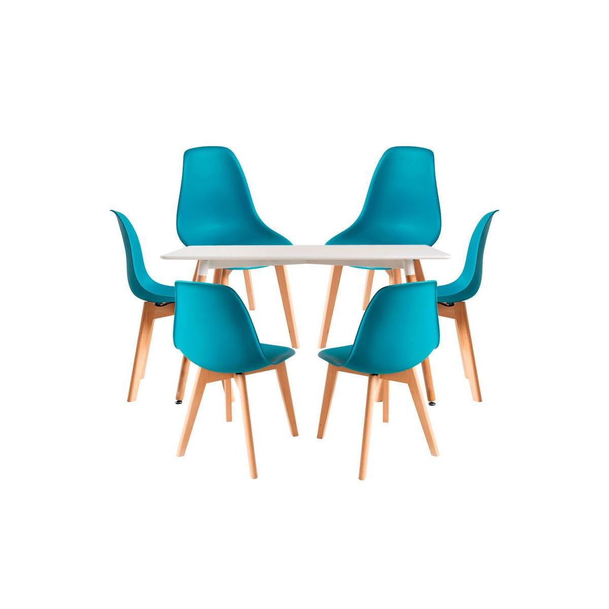 Regalos Miguel - Conjuntos de mesa y sillas - Conjunto Mesa Tower Rectangular 120 x 80 cm Blanca y Pack 6 Sillas Kelen - Verde azulado