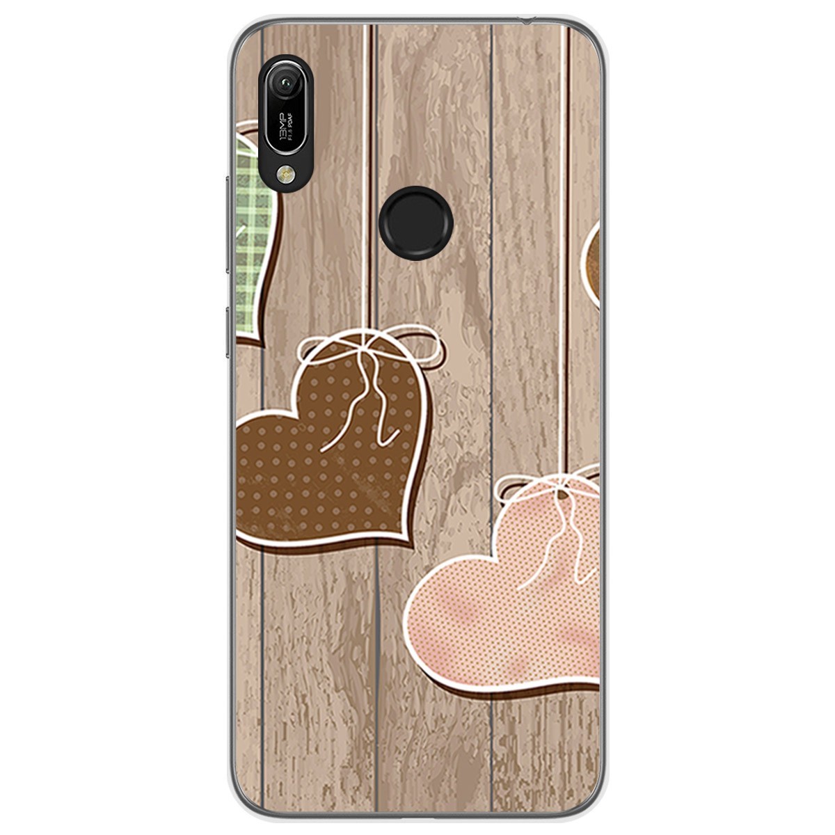 Tumundosmartphone Funda Gel Tpu para Huawei Y6 2019 / Y6s 2019 diseño Corazones Madera Dibujos