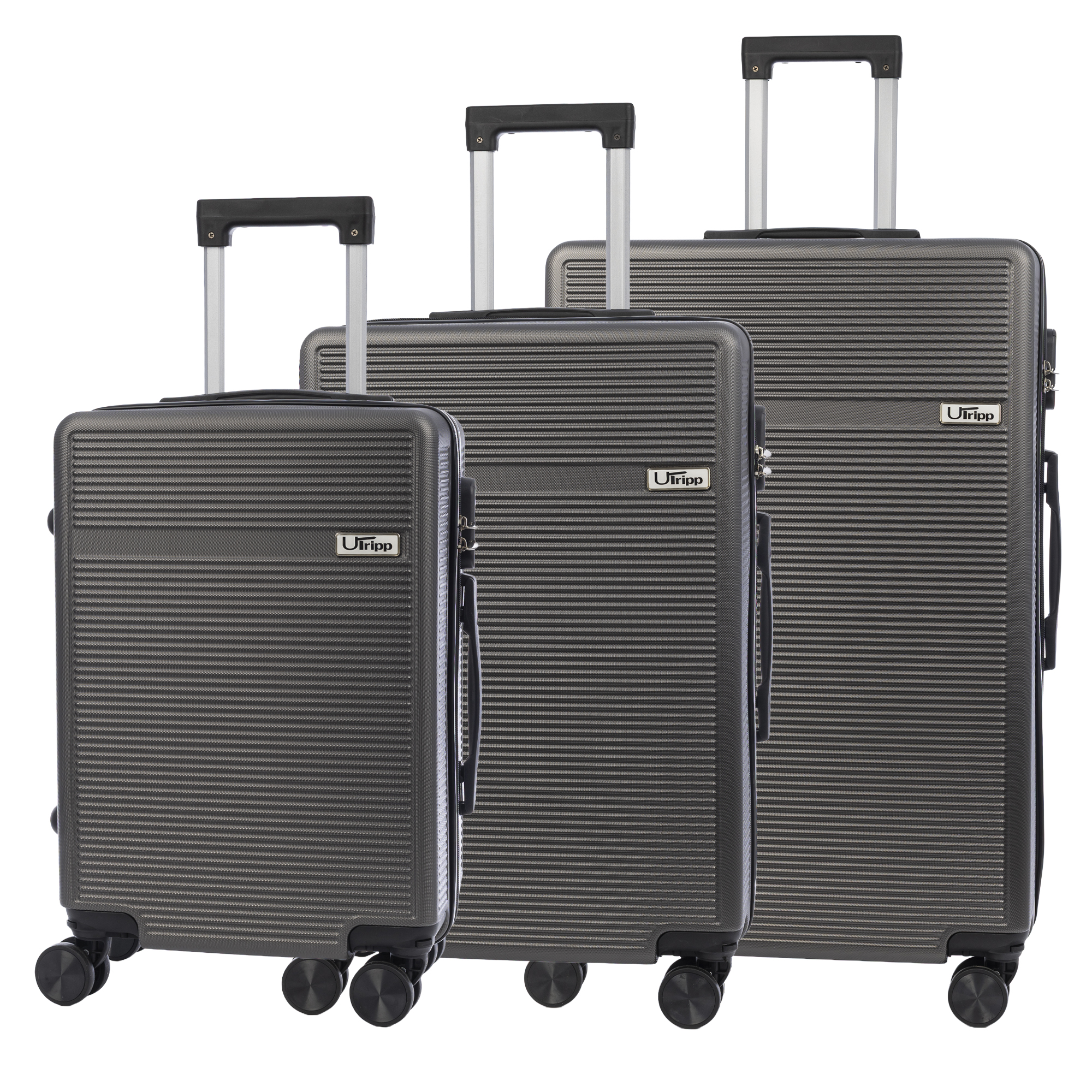 Juego de 3 maletas Trolley, en material ligero ABS de alta resistencia. Cerradura numérica y 4 ruedas dobles extraíbles y giratorias 360°.