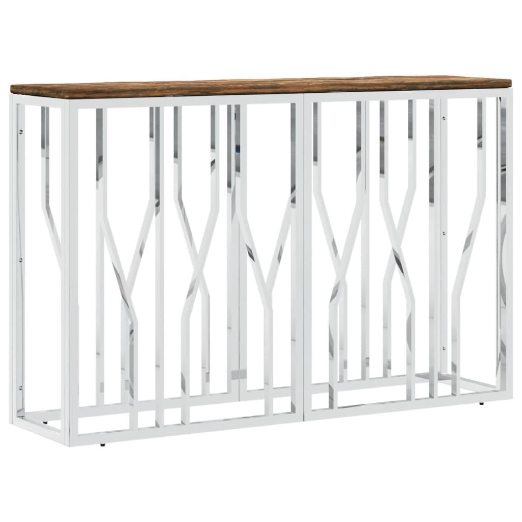 Mesa Consola Vidaxl de Acero Inoxidable y Madera Maciza Acacia Plateada y Dorada